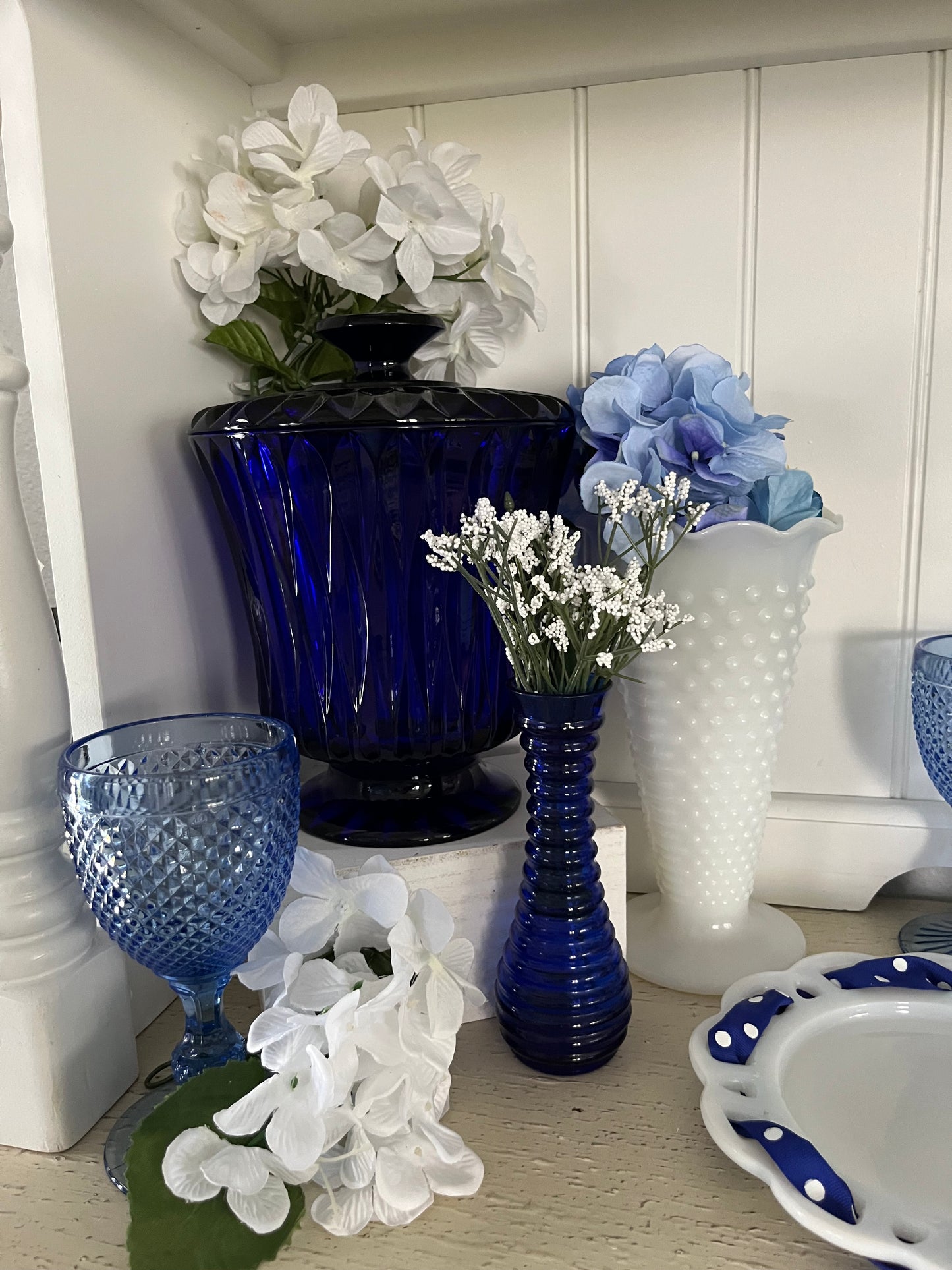 MCM Anchor Hocking Hobnail Milk Glass Trumpet Flower Vase