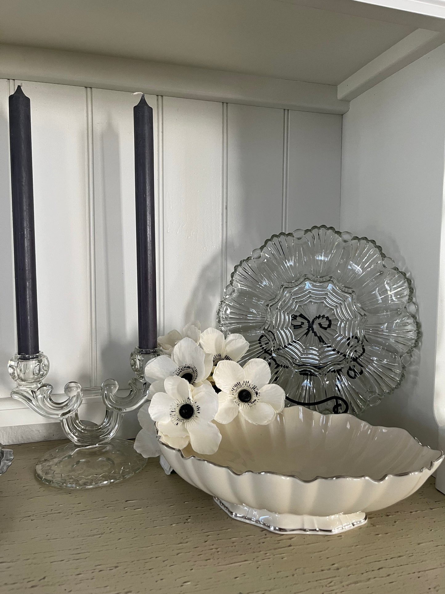 Set of 2 1930s Fostoria “American” Pattern Double Arm Candelabra – Depression Era Pressed Glass