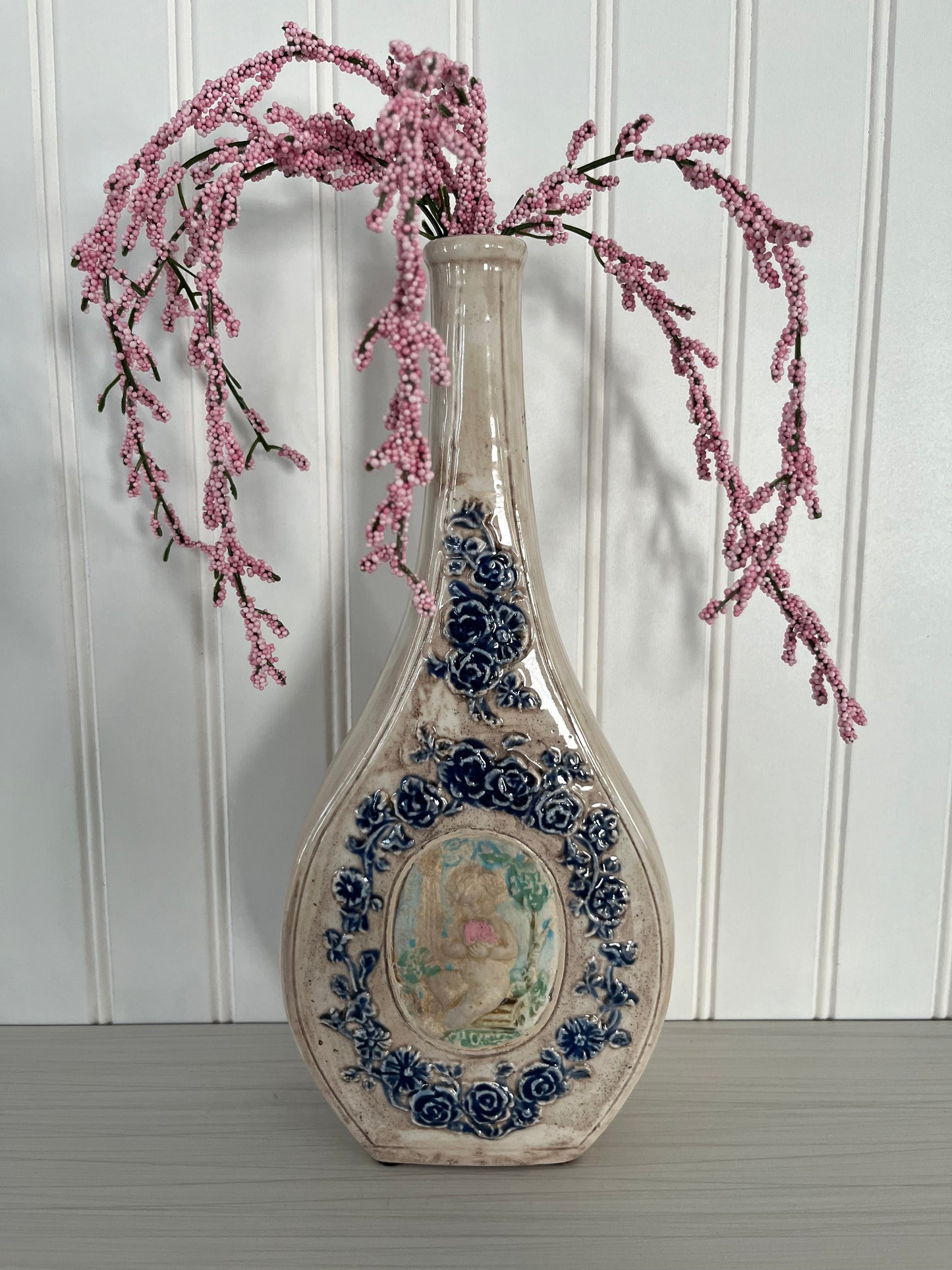 Vintage 1964 Italrosa Cherub Cameo Vase C. Serchi Wine Decanter - Made in Italy