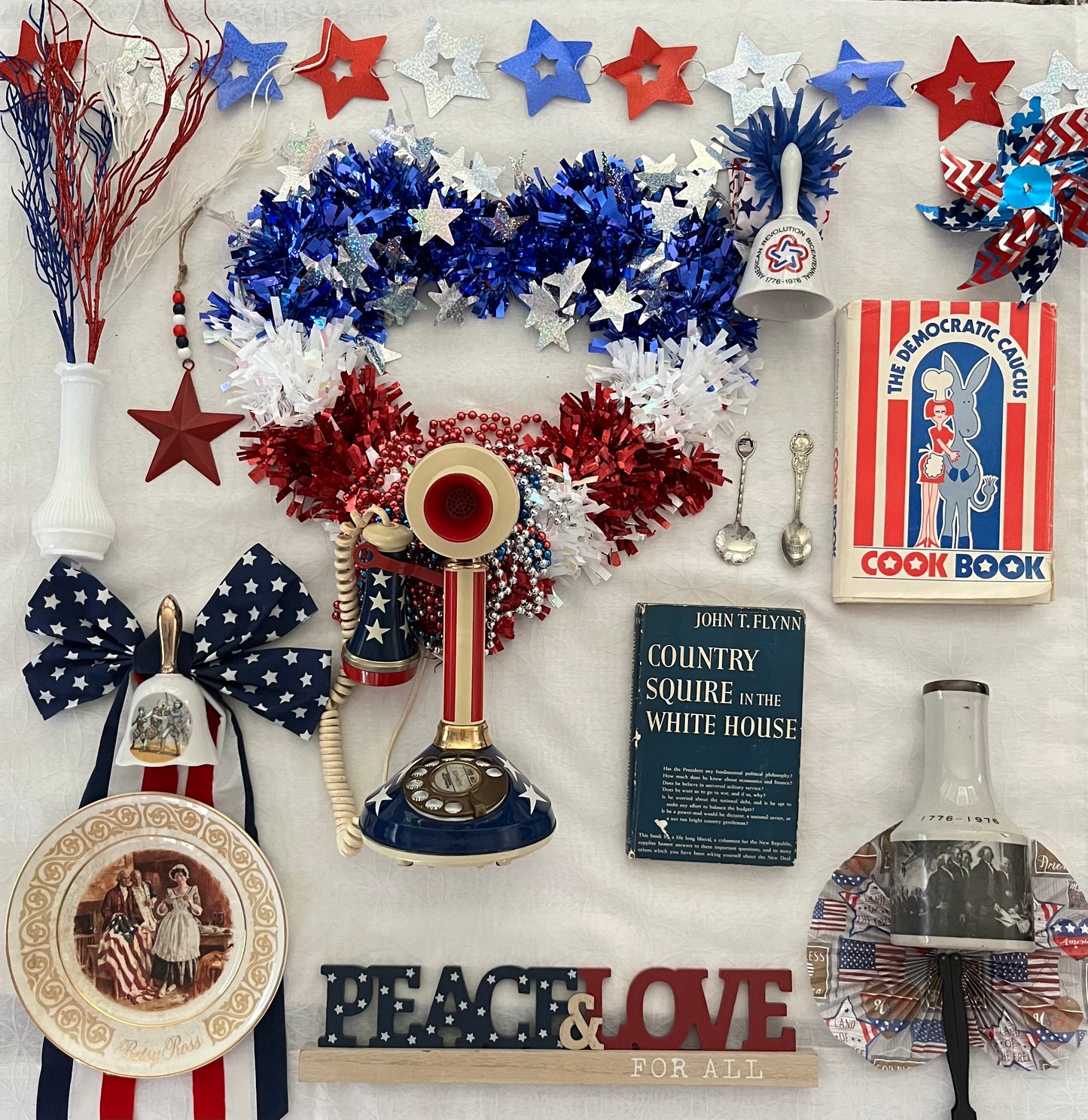 Vintage Red White & Blue Peace & Love Sign - 17”x3” Retro Decor