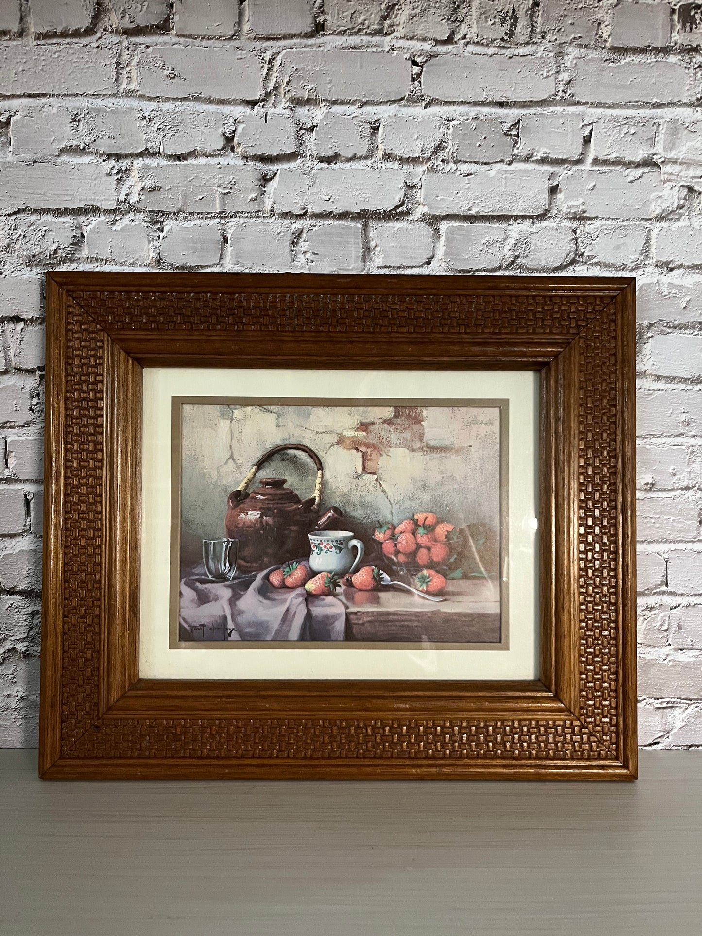 Vintage 1960s Robert Chailloux Framed Still Life Print | Strawberries & Tea Set