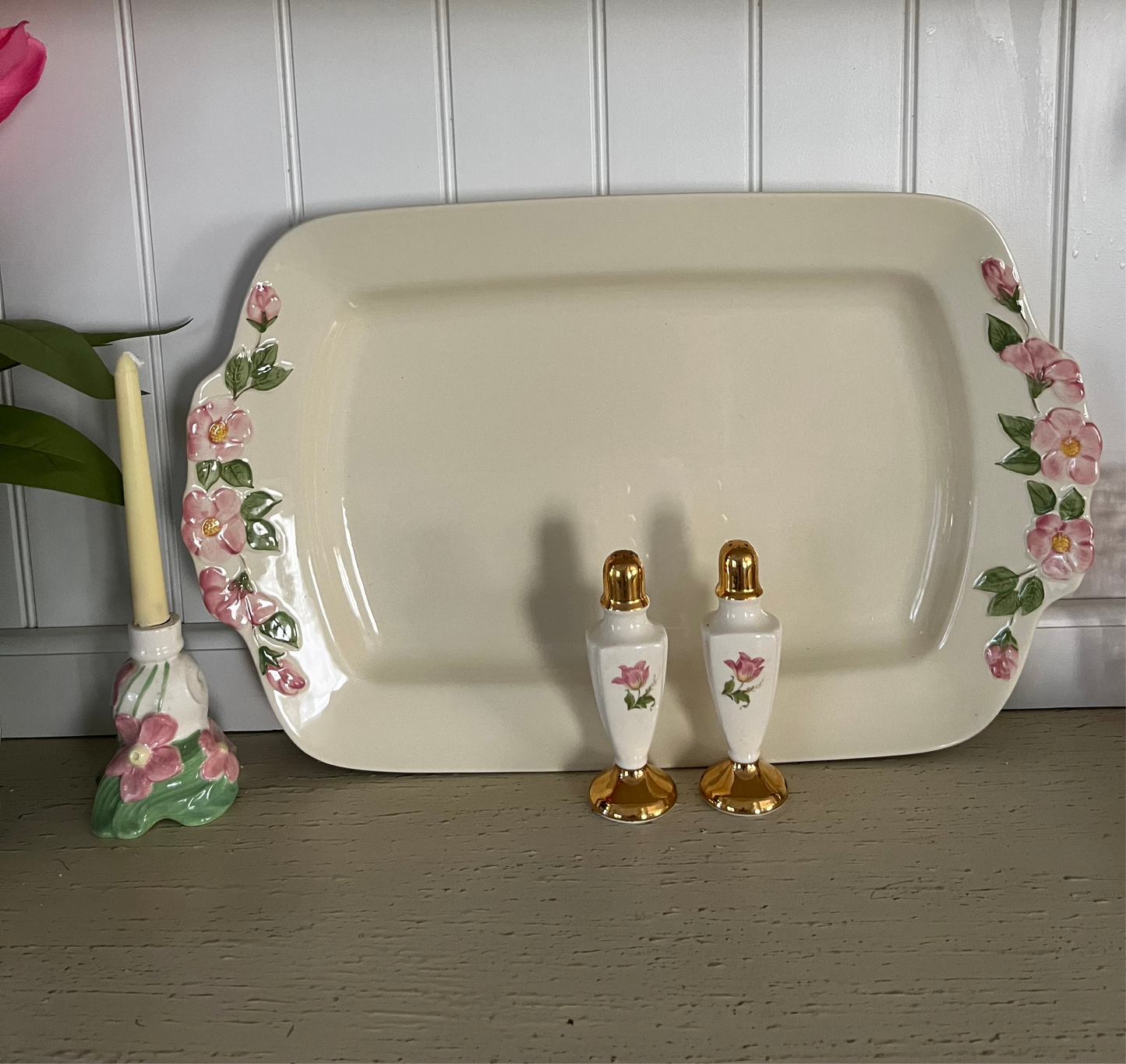 1990’s Franciscan Desert Rose Embossed 3D Ceramic Platter – Large 20x13 Vintage Tray – Made in Portugal – 6.5 lb