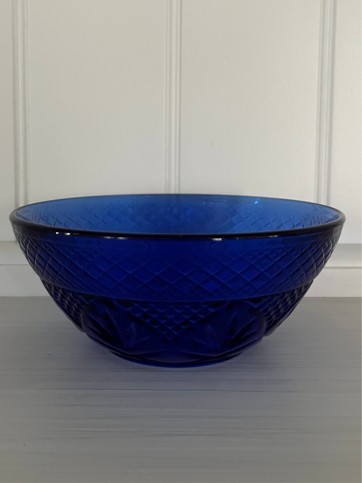 1970s Vintage Cristal D’Arques Durand Sapphire Blue Cut Glass Bowl –