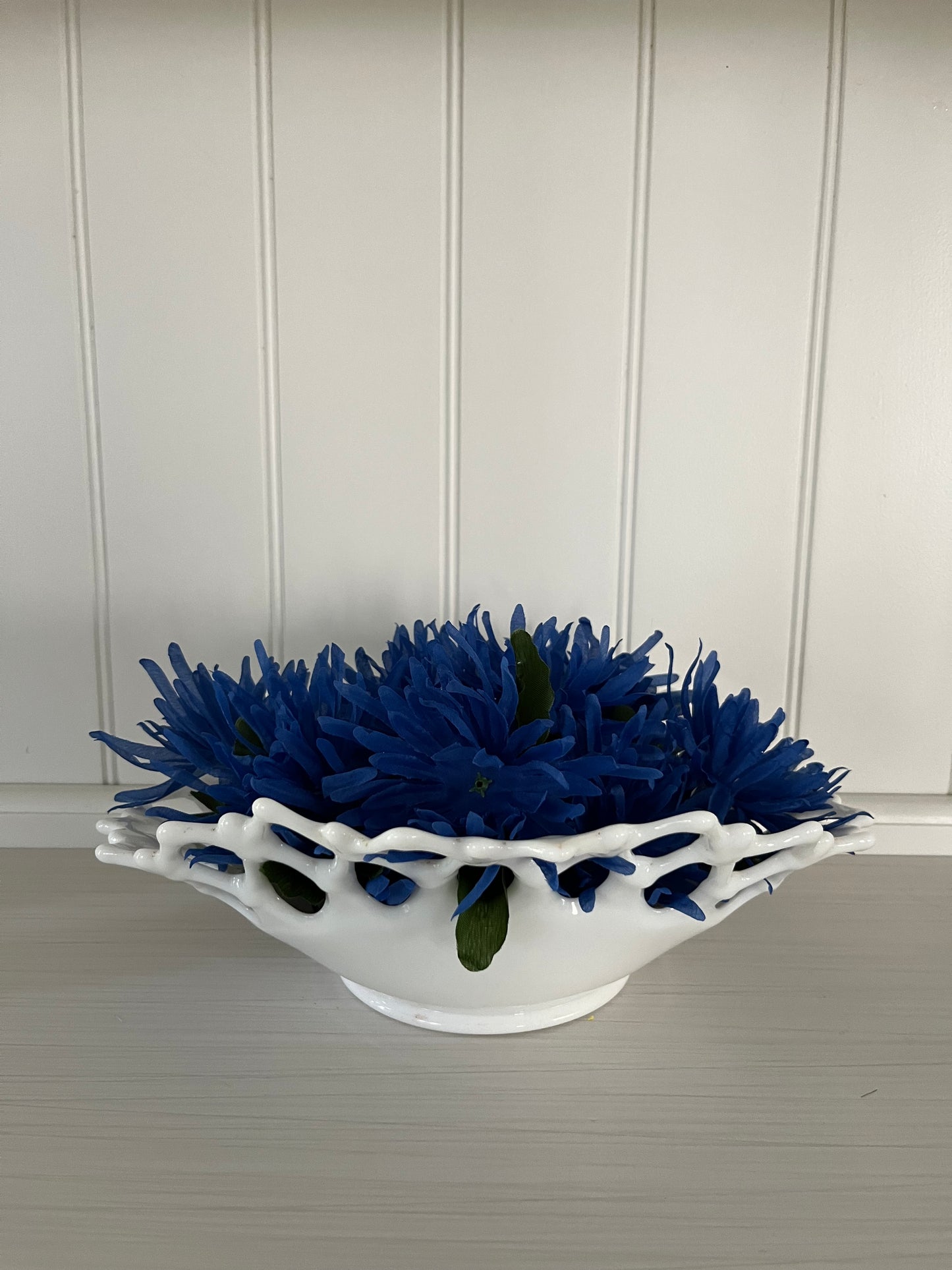 Vintage 1950s Westmoreland Doric Milk Glass Open Lace Edge Compote Banana Boat Bowl – Reticulated Rim