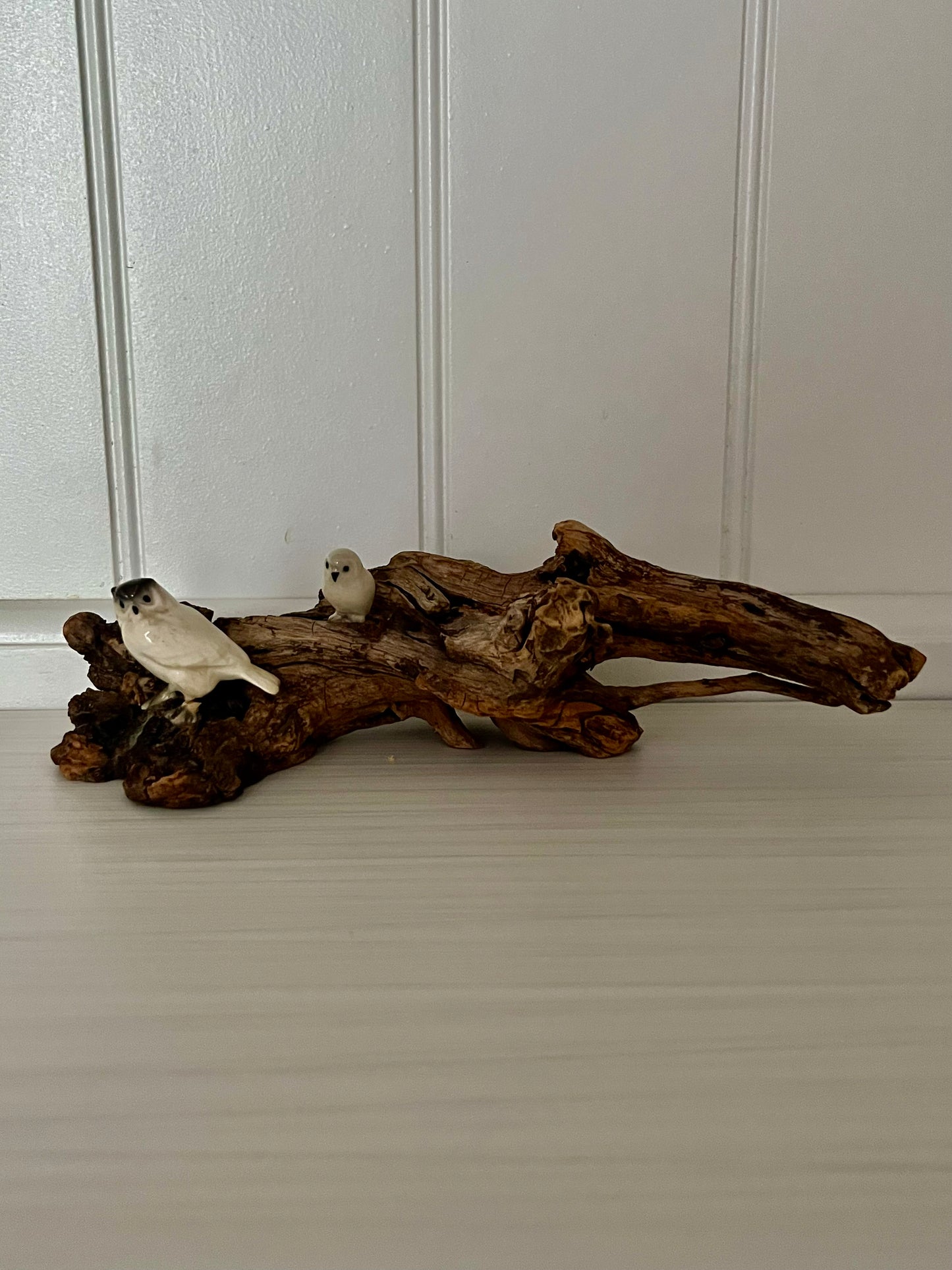 Vintage Porcelain Birds on Driftwood Branch Sculpture – Woodland Nature Figurine (c. 1970s)