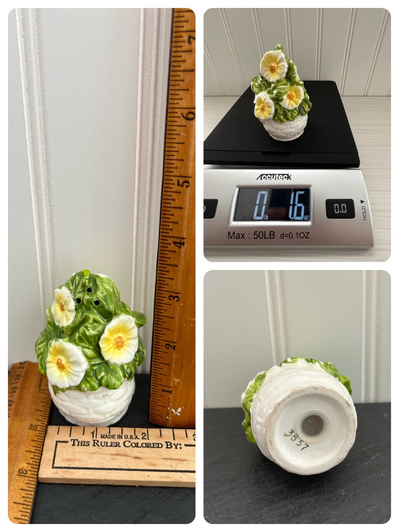 Vintage Single Lefton Daisy Flower Basket Weave Salt Shaker