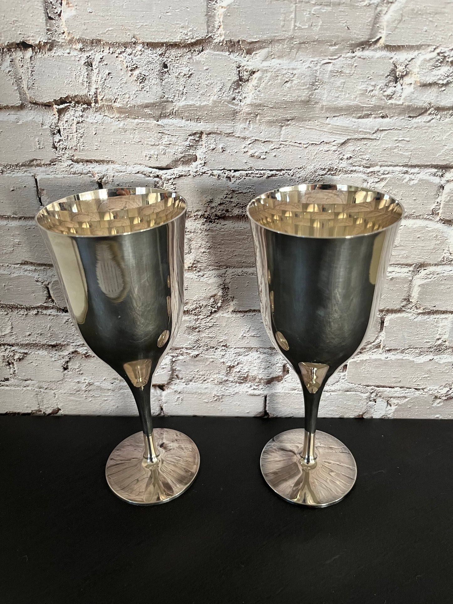 Pair of Vintage Silver-Plated Wine Goblets – Geraldo Gulotta for Fertugal, Lisbon, Portugal (1970s)