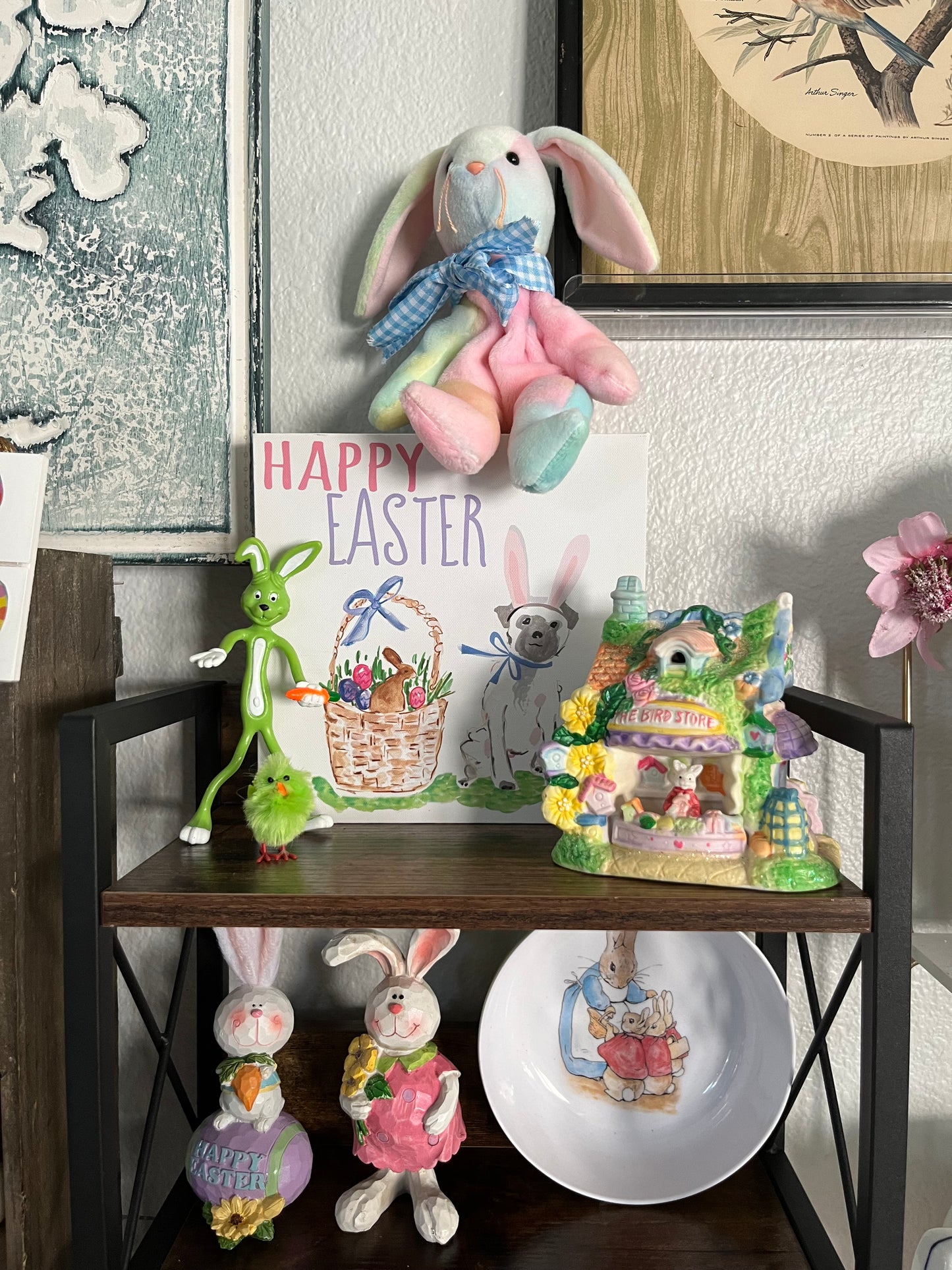 Happy Easter Small Wall Canvas Print - Dog with Bunny Ear