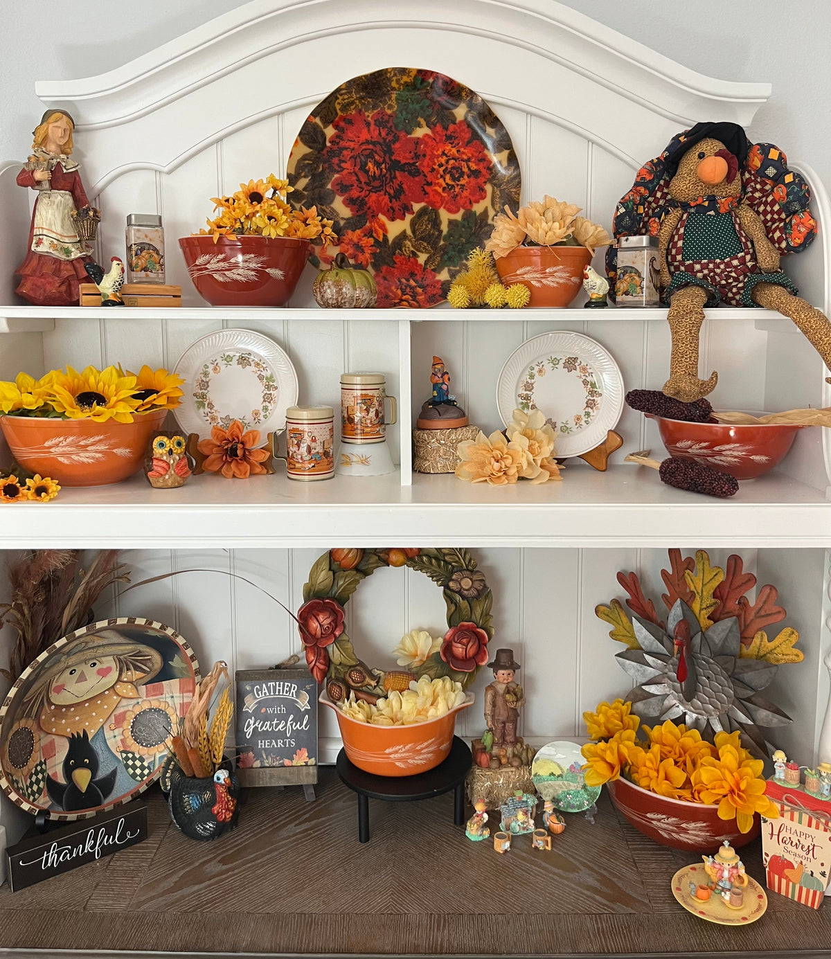 Vintage TB Trading Co. Thanksgiving Turkey Plush Shelf Sitter – Folk-Art Patchwork Quilted Tail – 20” – 1990s