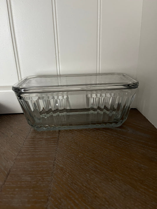 1940’s Clear Ribbed Glass Refrigerator Dish with Lid Glass Storage Container Anchor Hocking Rectangular 1.5 Qt (2 lb 14.8 oz)