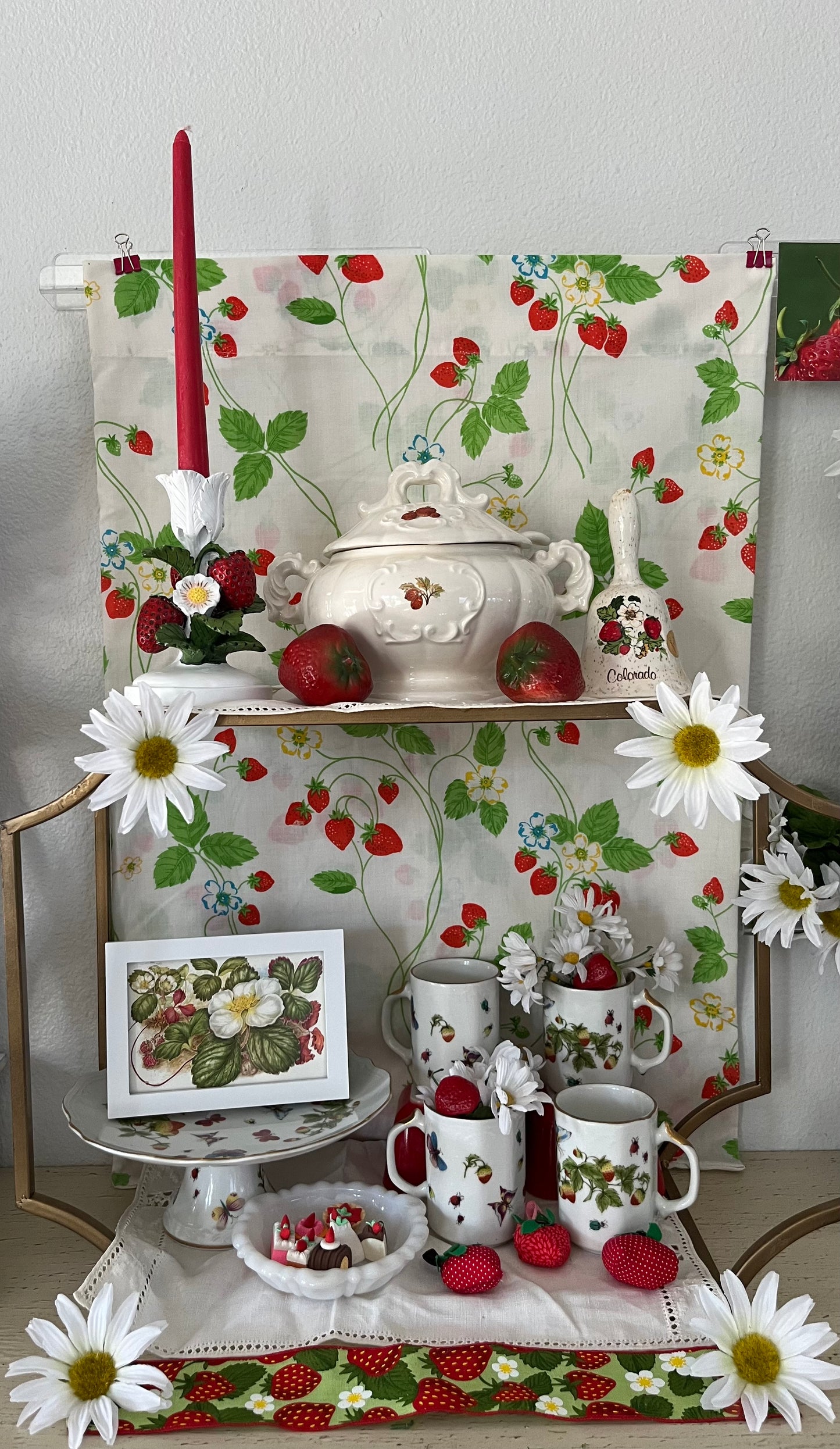Set of 4 Lenwile Ardalt 1970’s Porcelain “Spring Time" 6271 mugs, Strawberries, Butterflies & Ladybugs