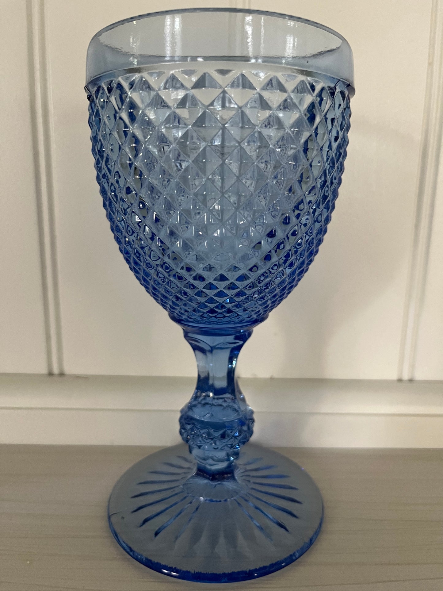 Vintage Vista Alegre Bicos Blue Goblets – Diamond Point Pattern, 8 oz, Set of 6 (Portugal, 1970s–1980s)