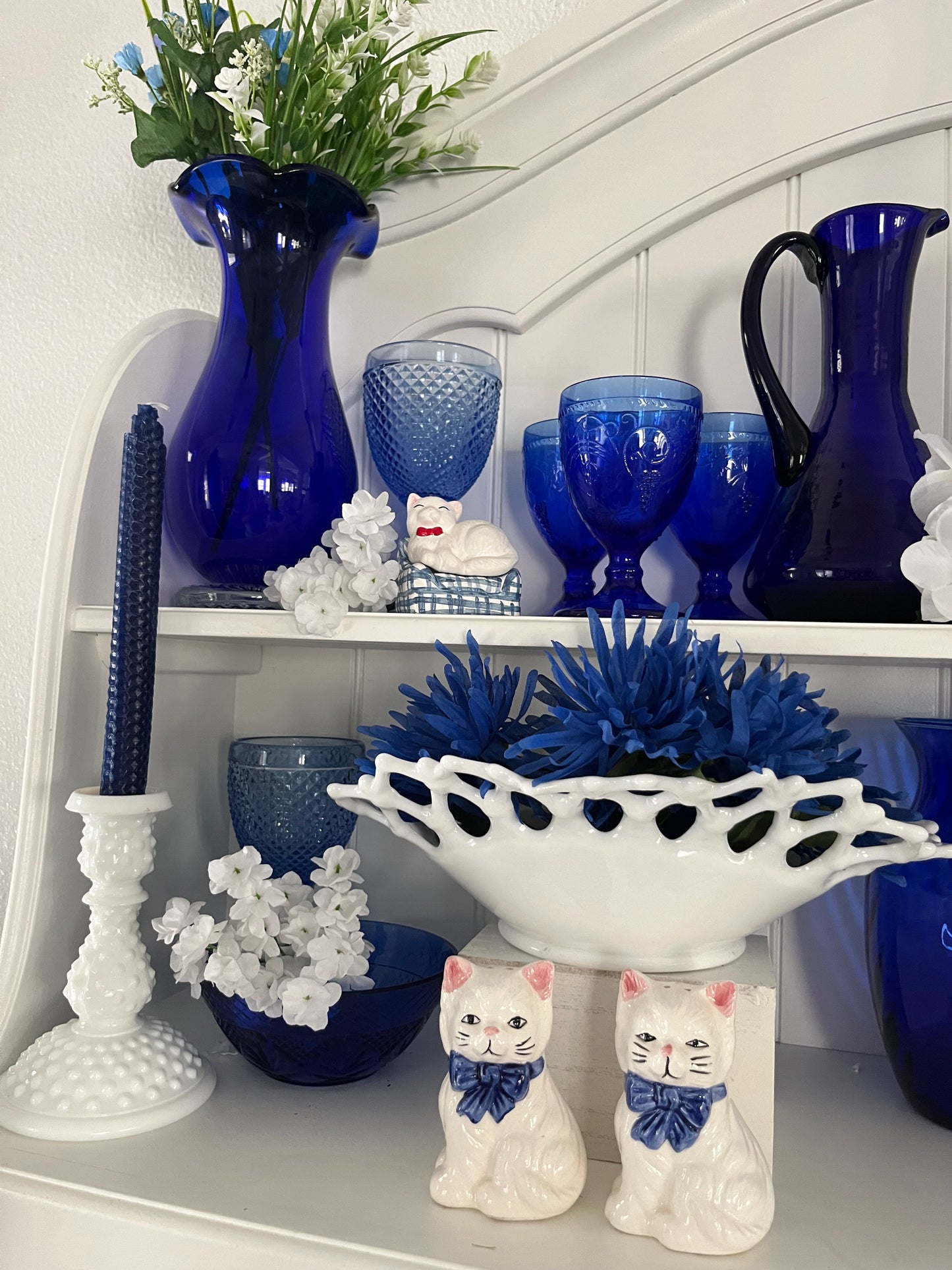 Vintage Fenton 1960’s Art Milk Glass Hobnail 6” Candlesticks - Pair