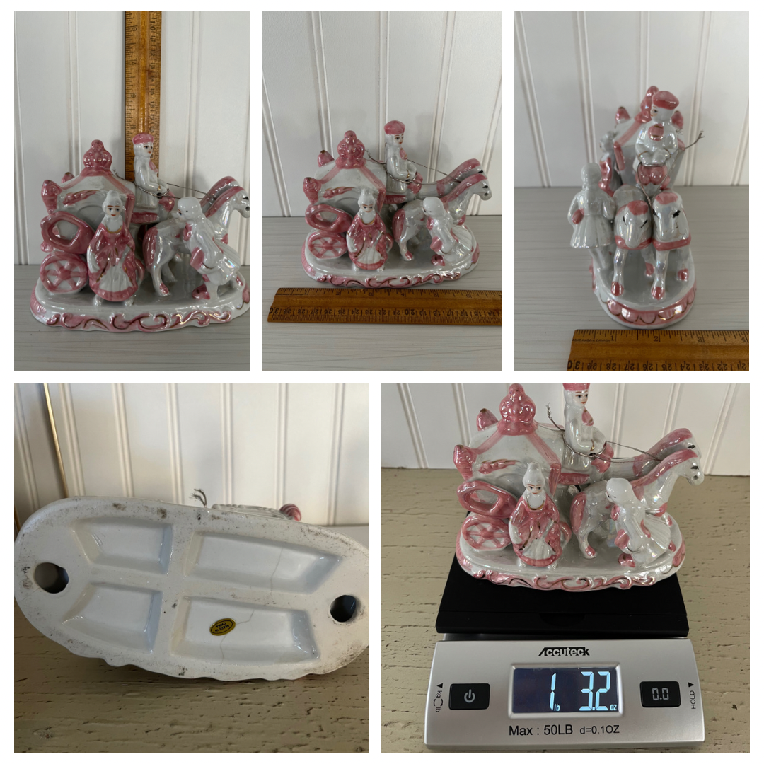 Vintage Kitsch Porcelain Princess Cinderella Horse-Drawn Carriage with Horseman Circa 1960