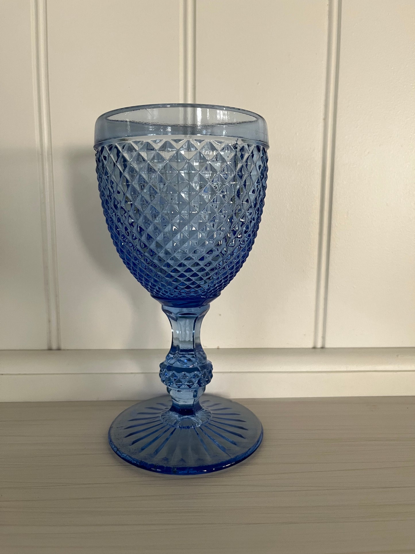Vintage Vista Alegre Bicos Blue Goblets – Diamond Point Pattern, 8 oz, Set of 6 (Portugal, 1970s–1980s)