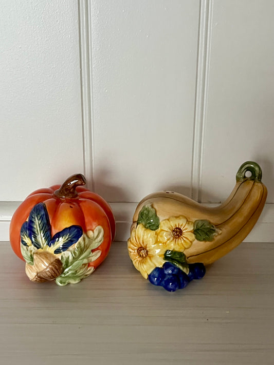 Vintage Ceramic  Pumpkin and Gourd Harvest Salt and Pepper Shakers (Avon) 1990–2000s