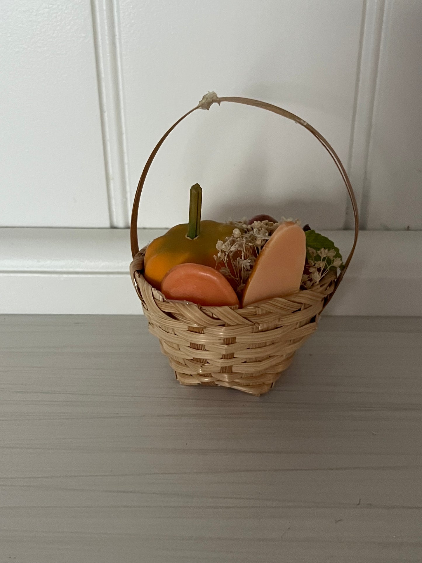 Miniature Woven Basket with Faux Vegetables & Flowers