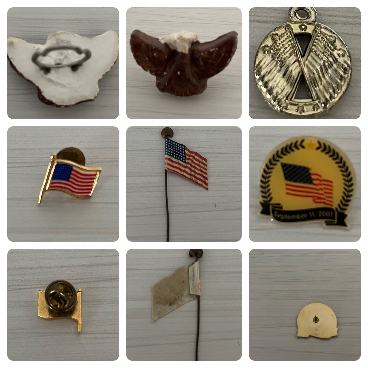 Curated Collection of Vintage Patriotic Memorabilia: American Flag Pins, Boy Scouts Slide, and More