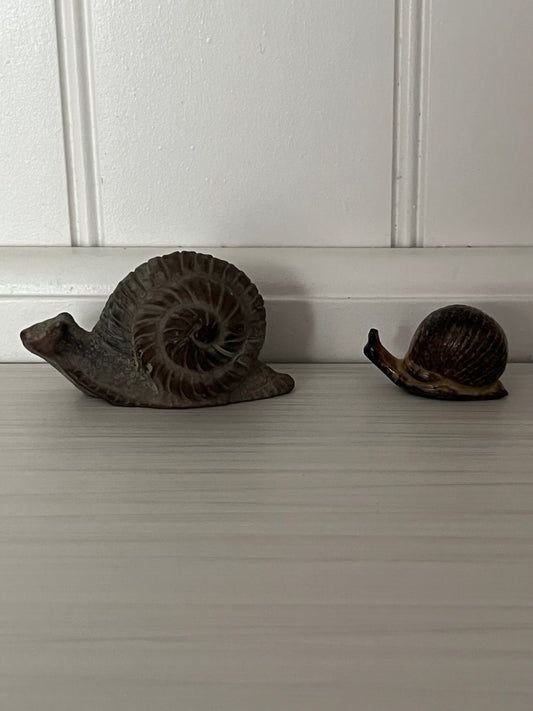 Vintage Ceramic Snail Figurine Pair – Rustic Garden Earth-Tone Pottery (1970s)