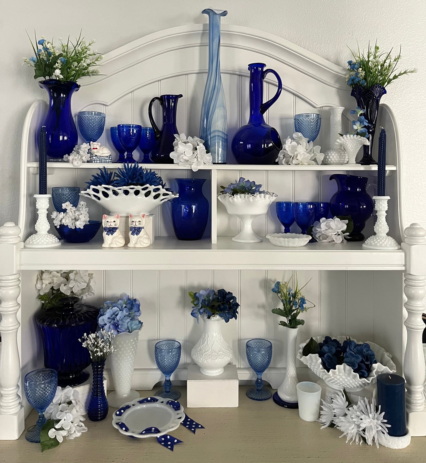 Vintage Mid-Century Italian Empoli Cobalt Blue Glass Genie Pitcher with Applied Bullseye, c. 1960s–1970s
