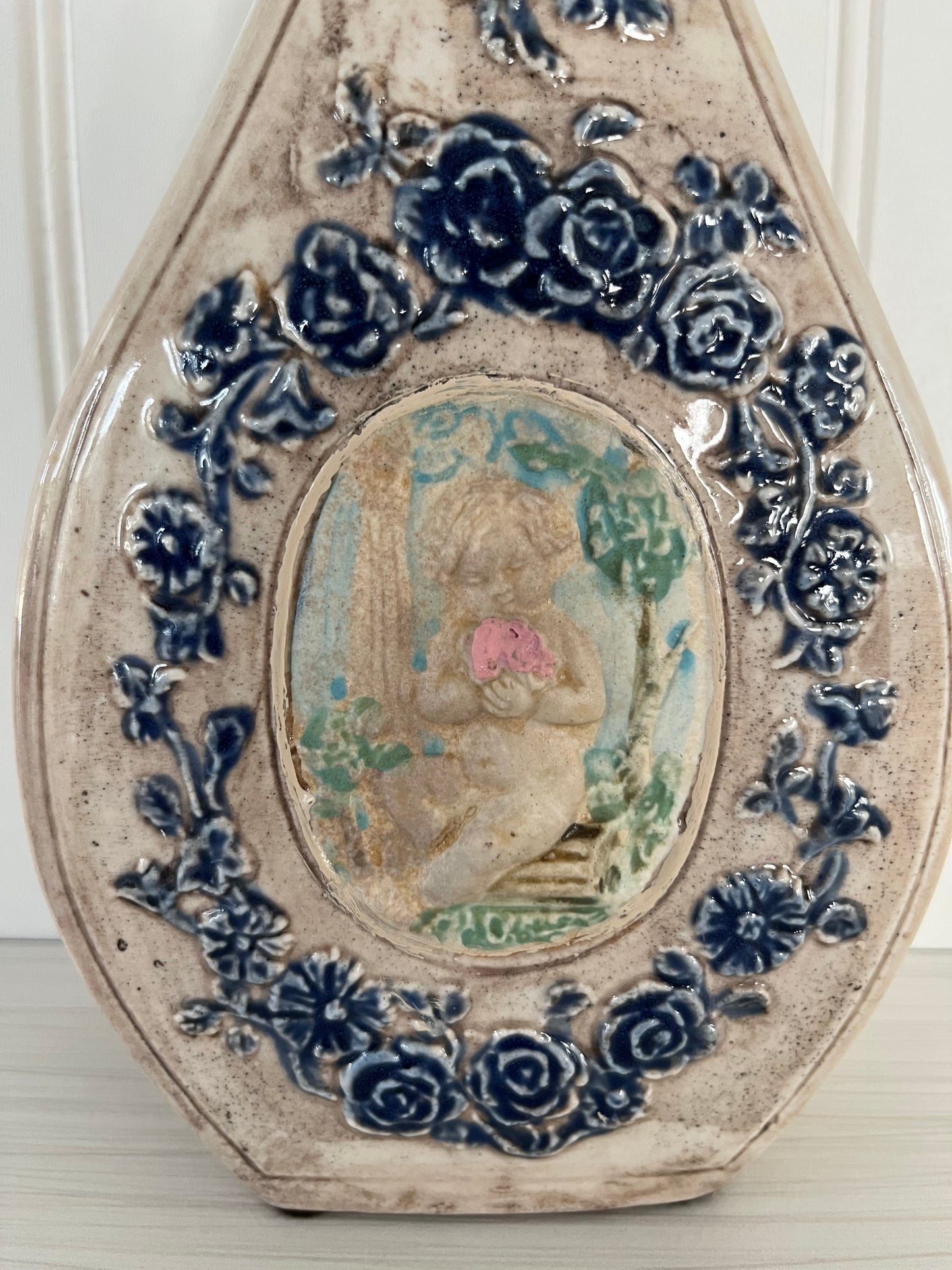 Vintage 1964 Italrosa Cherub Cameo Vase C. Serchi Wine Decanter - Made in Italy