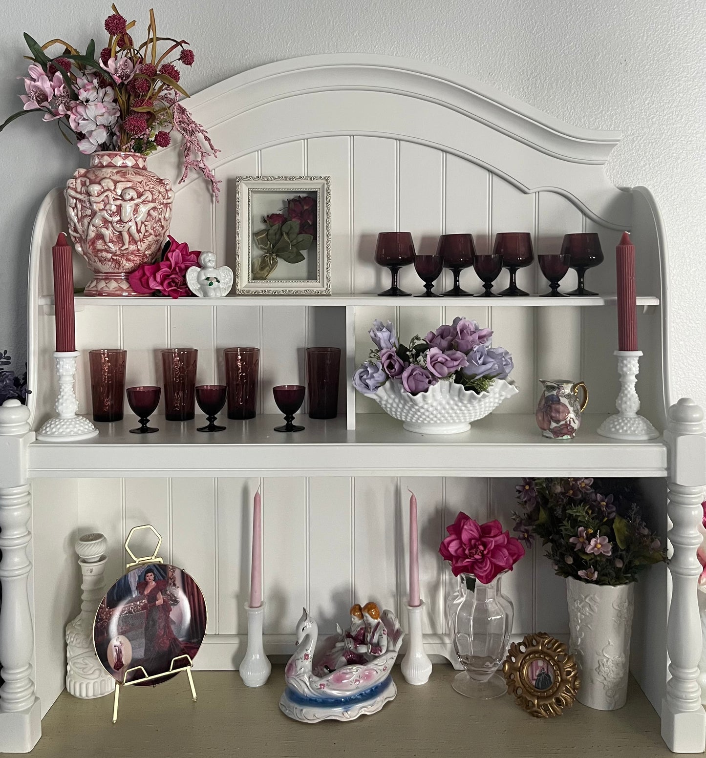 Vintage 1980s Ornate White Shadow Box with Silk Roses – Romantic Rococo Décor