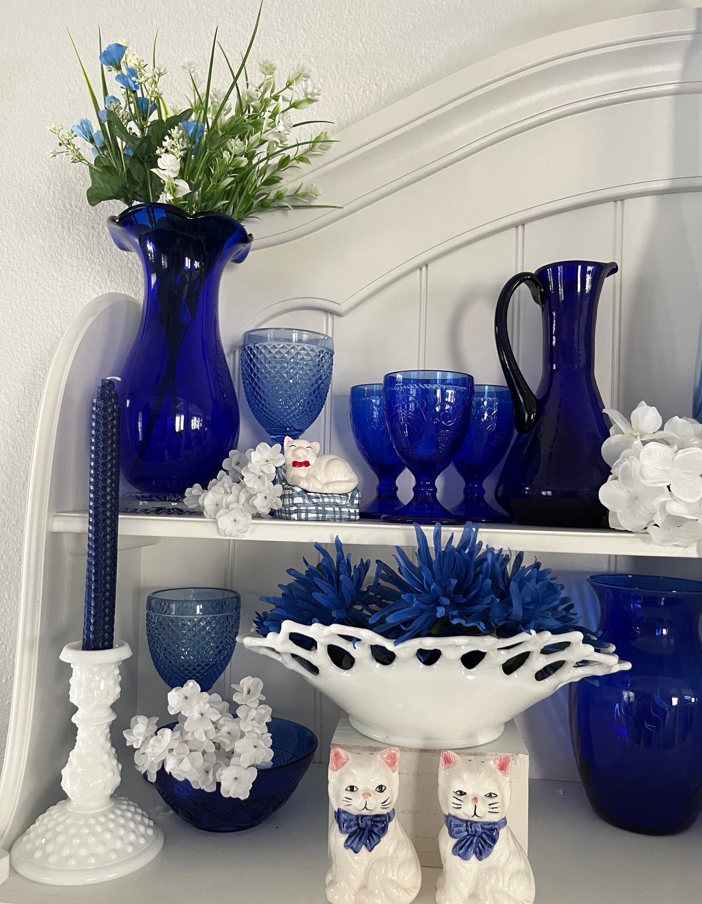 Vintage 1970s Cobalt Blue Pressed Glass Goblets Grapevine & Leaf Motif – Set of 6