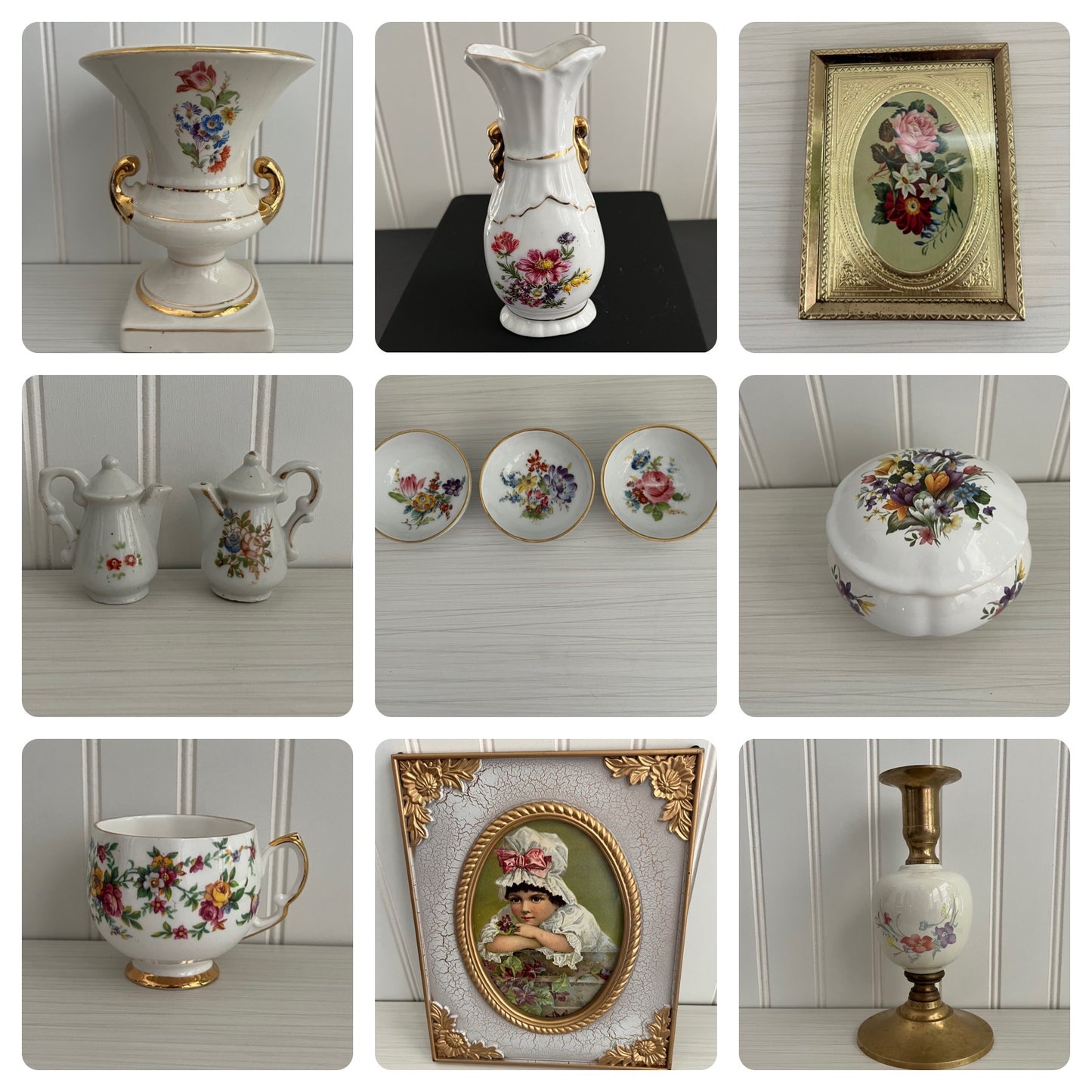 Vintage European Trophy Vase – Campana Floral Design with Gold Trim – Porcelain Urn Style with Footed Pedestal – 8” Tall, 3” Wide – 1 lb 9 oz