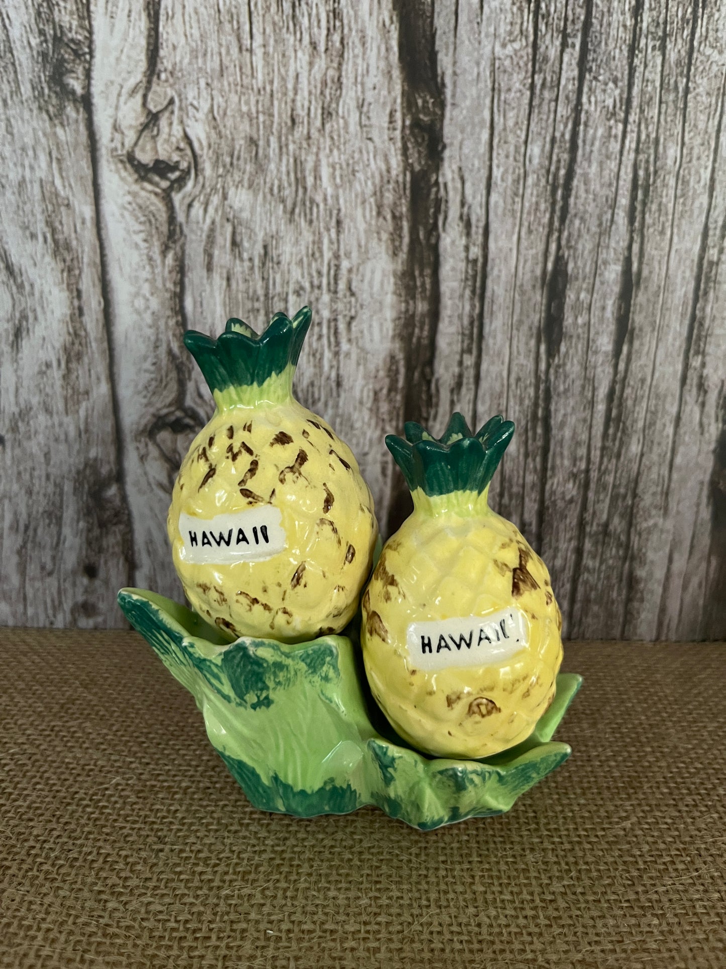 Circa 1950’s Vintage Hawaiian Pineapple Salt & Pepper Shakers - Kitschy souvenir Collectible