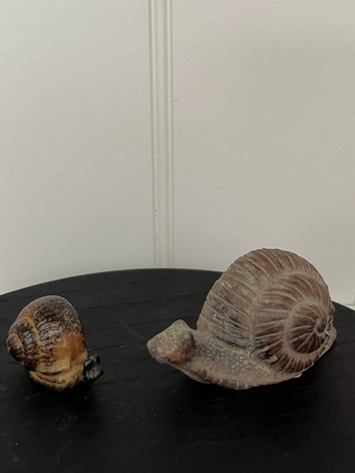 Vintage Ceramic Snail Figurine Pair – Rustic Garden Earth-Tone Pottery (1970s)
