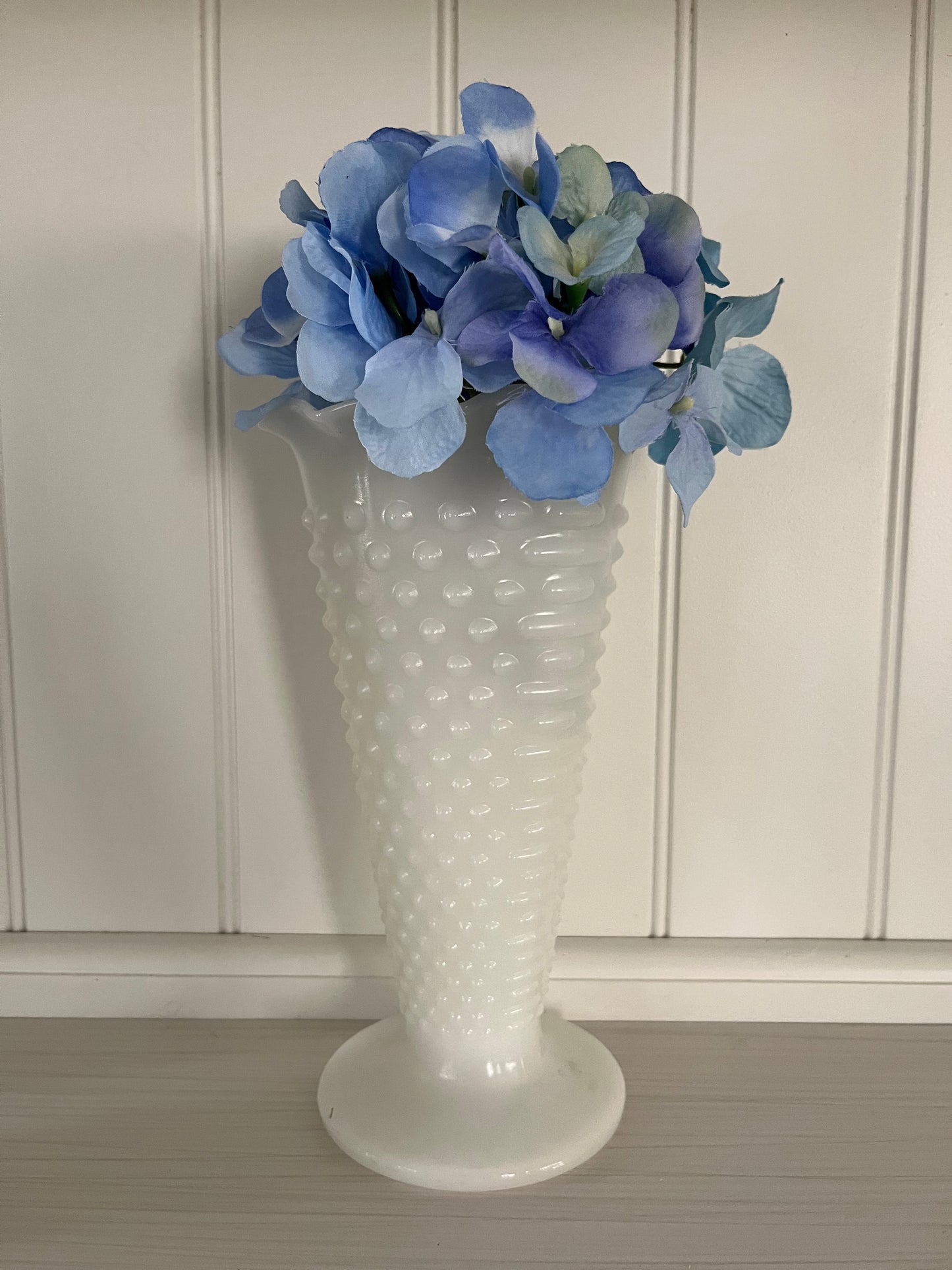MCM Anchor Hocking Hobnail Milk Glass Trumpet Flower Vase
