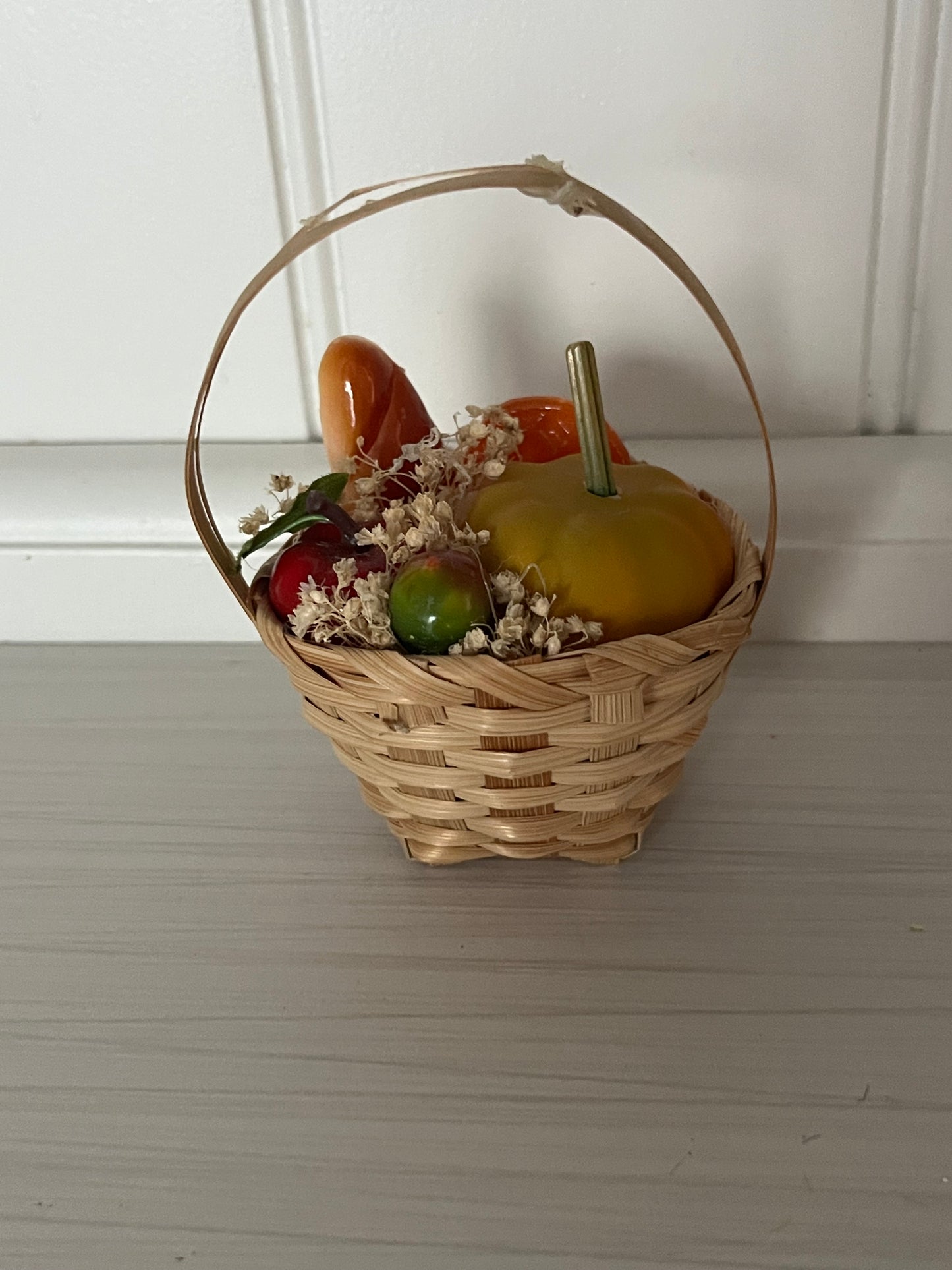 Miniature Woven Basket with Faux Vegetables & Flowers