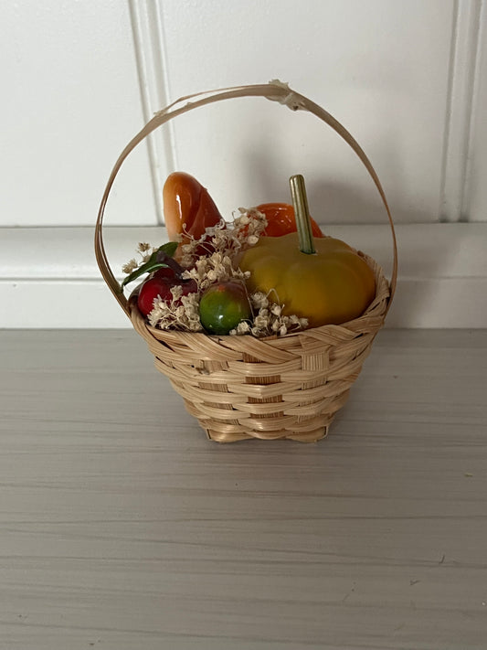 Miniature Woven Basket with Faux Vegetables & Flowers