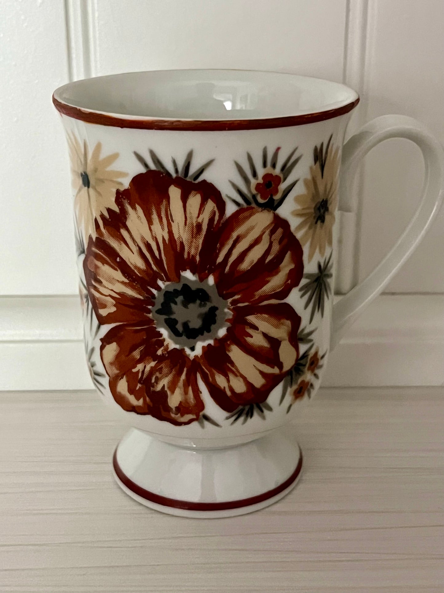 Vintage Royal Domino Collection Pedestal Mug – Mountain Wood Floral Pattern, 1970s Porcelain