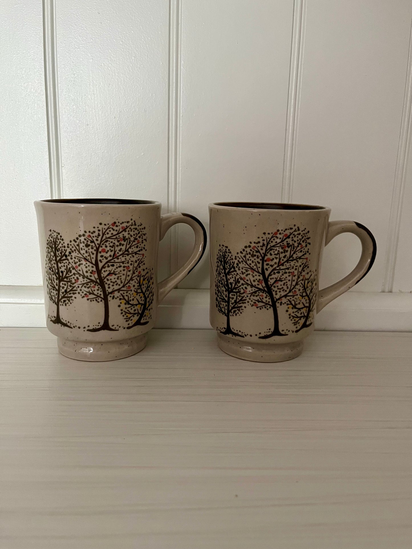 Vintage Otagiri Stoneware Mugs – Hand-Painted Fruit Tree Design, Pair (1970s–1980s)