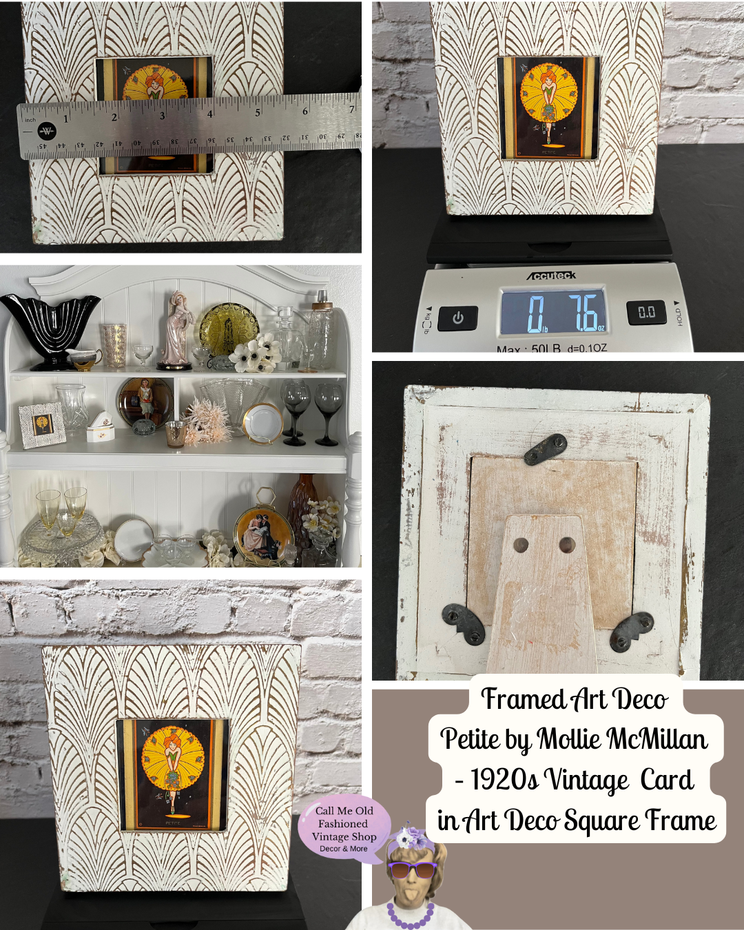 Framed Art Deco Petite by Mollie McMillan – 1920s Vintage USA Card in Art Deco Square Frame