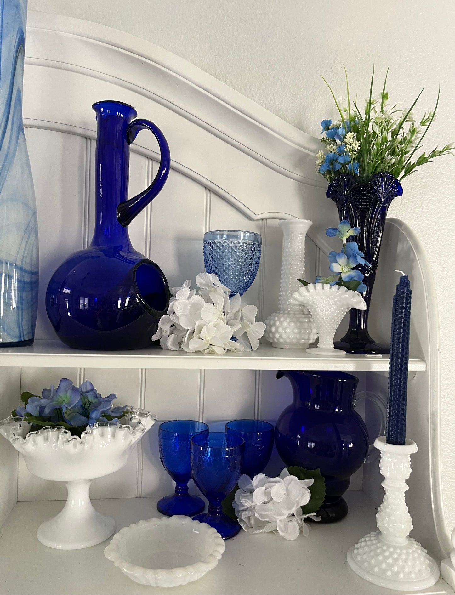 Vintage 1970s Cobalt Blue Pressed Glass Goblets Grapevine & Leaf Motif – Set of 6