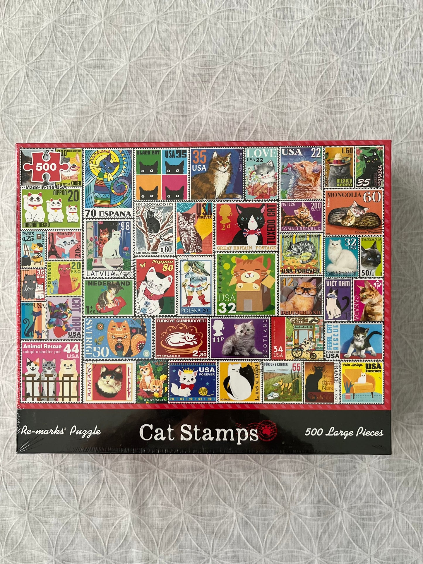 Cat Stamps Collage 500 Large Piece Jigsaw Puzzle
