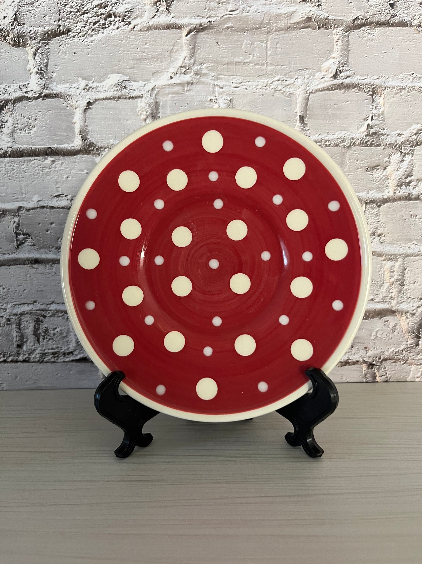 1980s Red & White Polka Dot Ceramic Plate – Whimsical Retro Charm