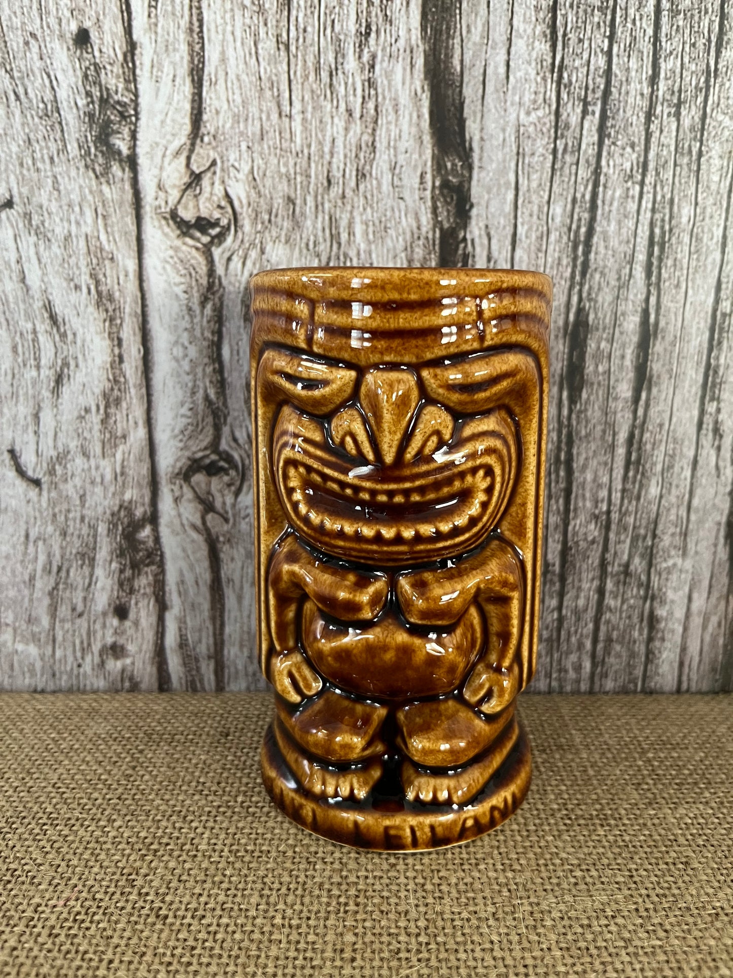 Chiki Tiki Brown Ceramic Mug Souvenir Tumbler Aloha Polynesian Island Fusion Fun