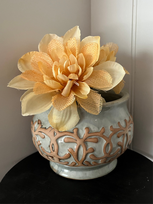 NAPCO Ceramic Coral Relief Planter Vase – Coastal Gray & Terracotta Glaze (Modern Decorative Pot, c. 2000s)