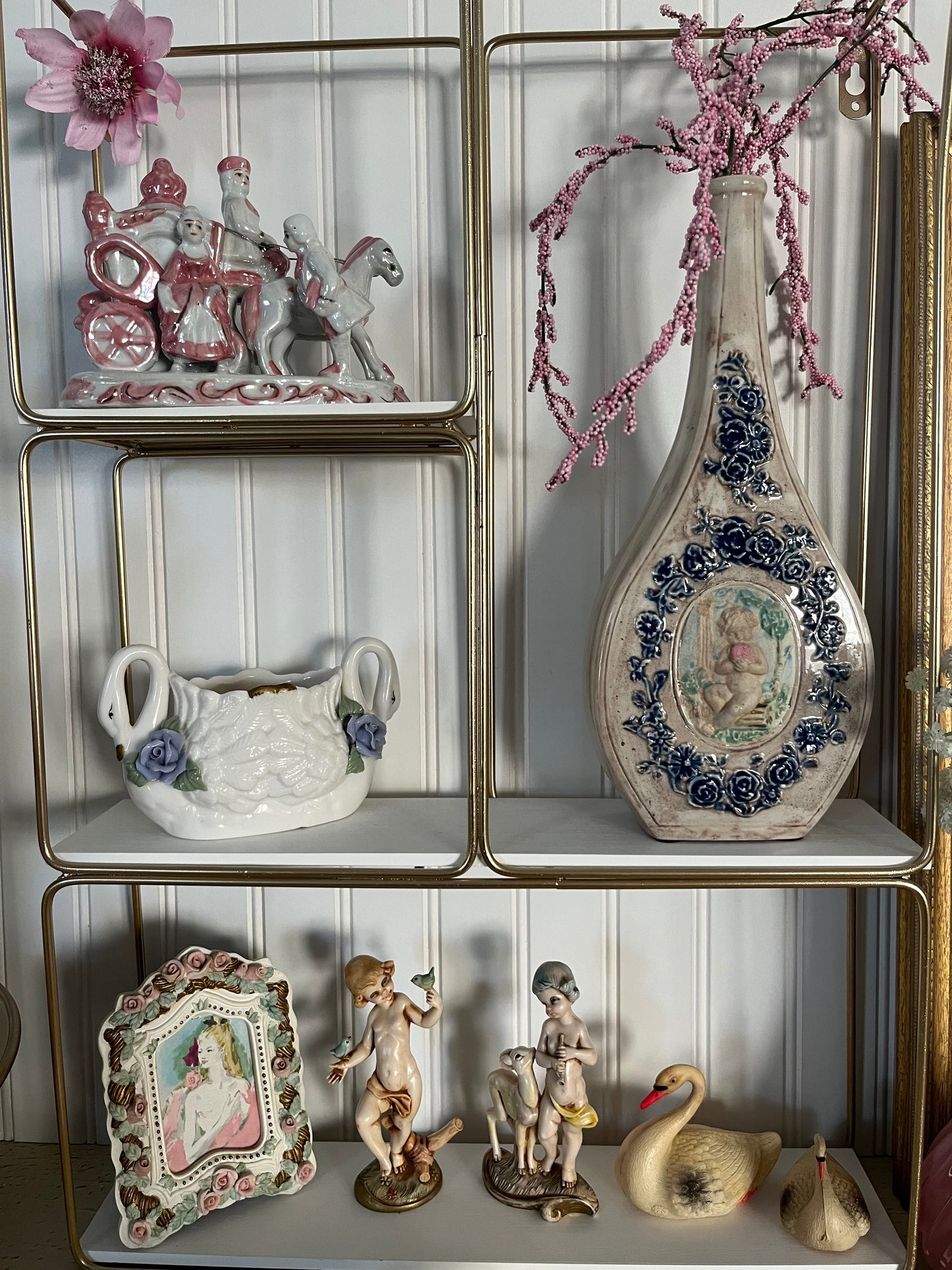 Vintage Mid Century Capodimonte Style Ceramic Roses Frame