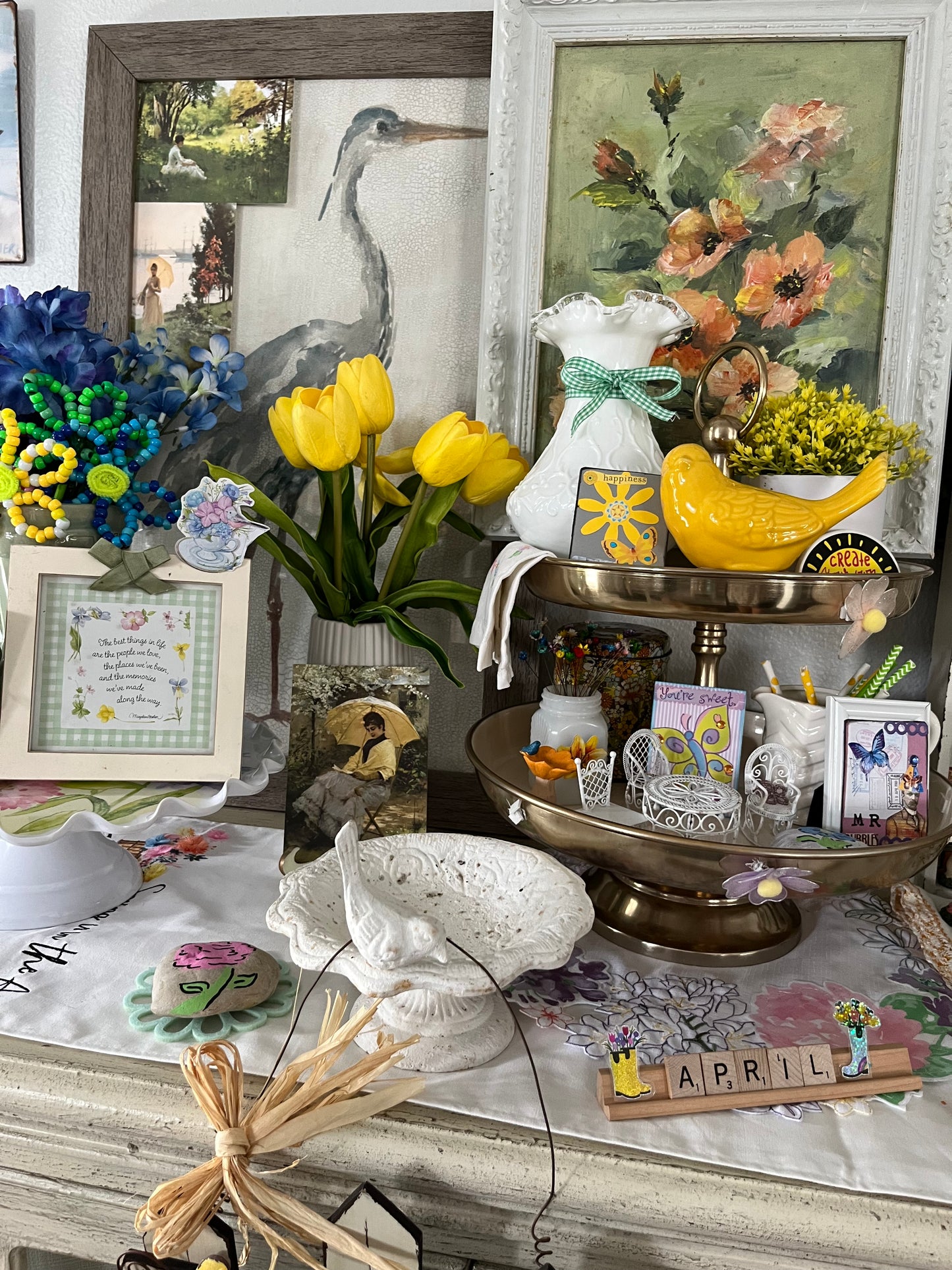 Vintage Style Sunshine Yellow Glazed Ceramic Bird -