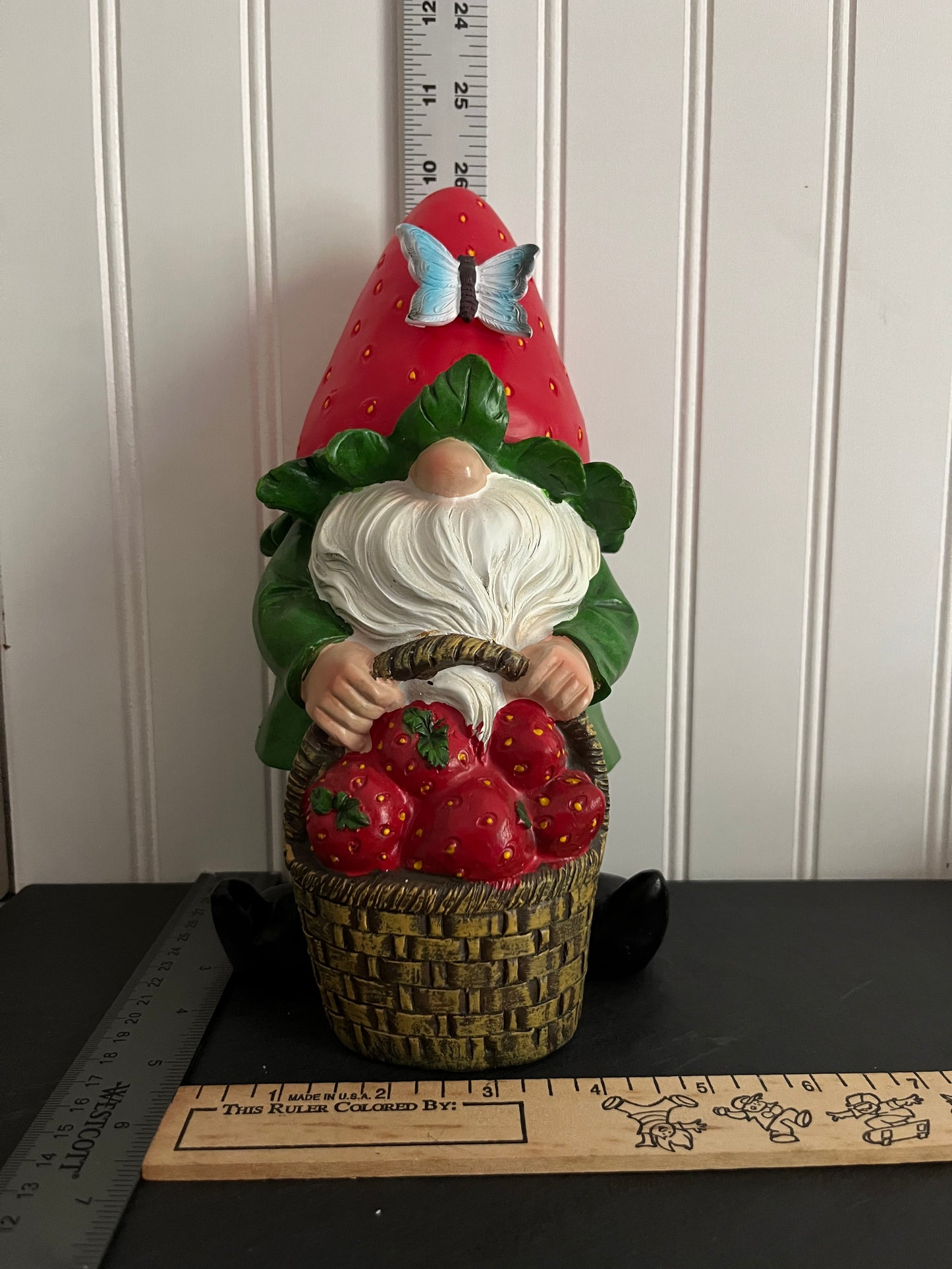 Garden Strawberry Gnome with Lantern - Solar Powered Light - Whimsical Indoor/Outdoor Decor