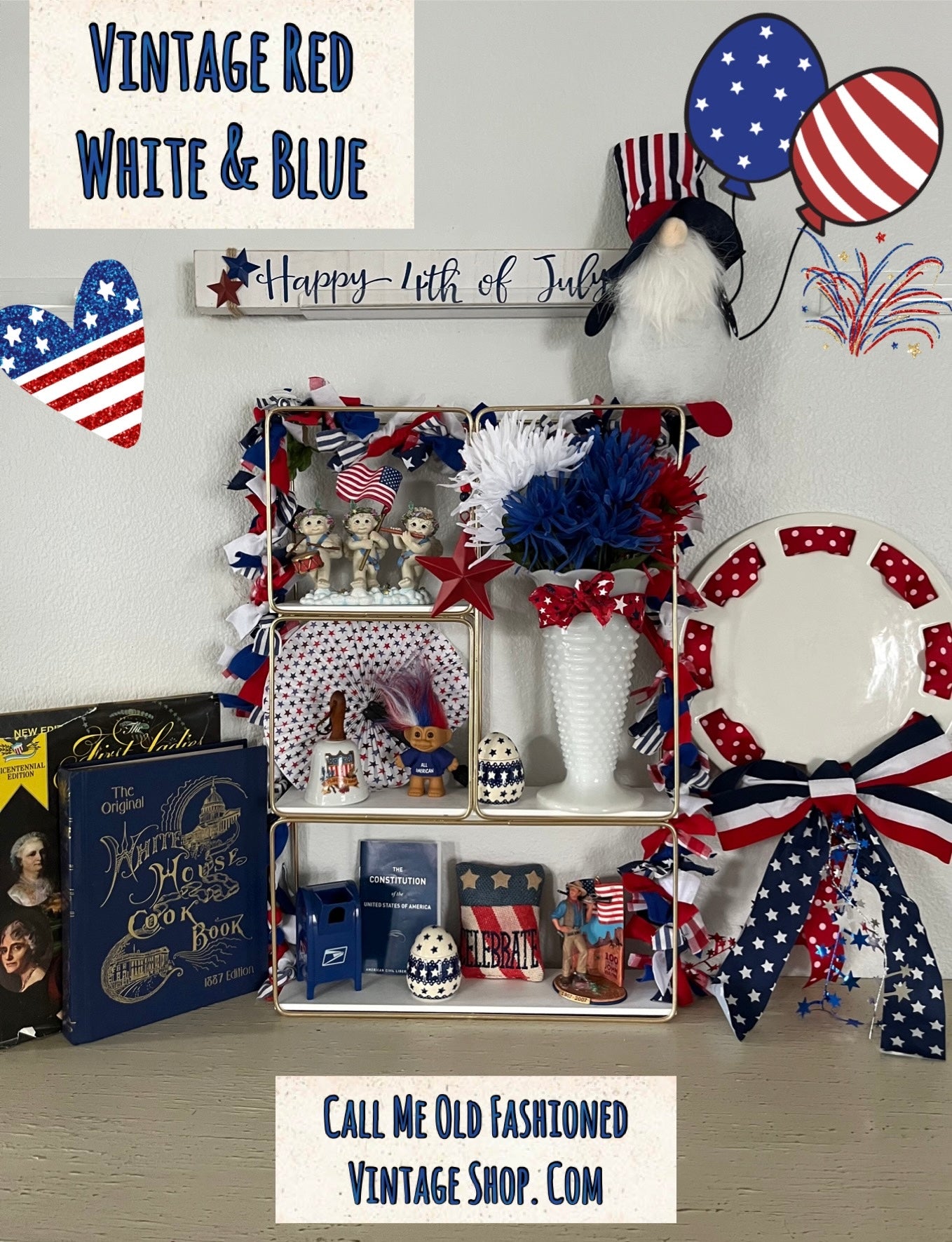 Patriotic “Happy 4th of July”Decoration Sign- Wood Construction , 19x2 Inches