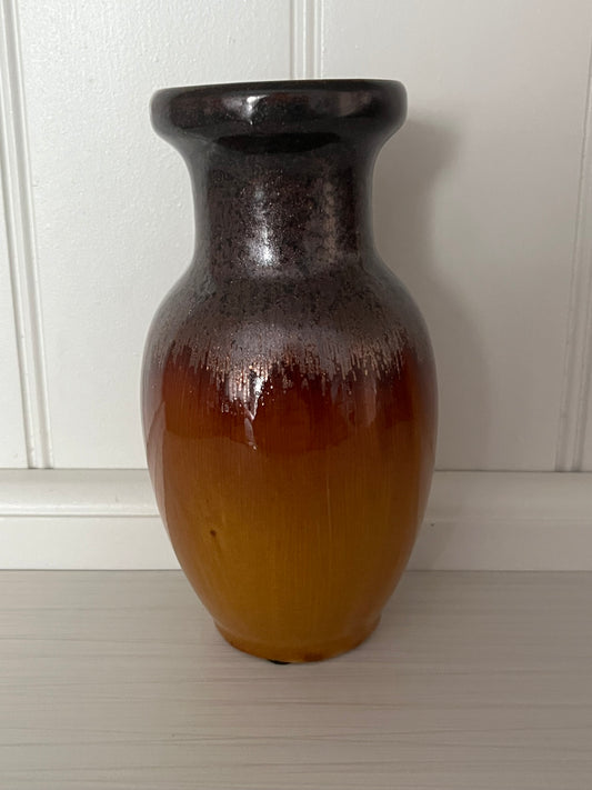 Vintage Brown & Copper Shimmer Drip-Glazed Vase – 6″ Tall Rustic Ceramic Decor