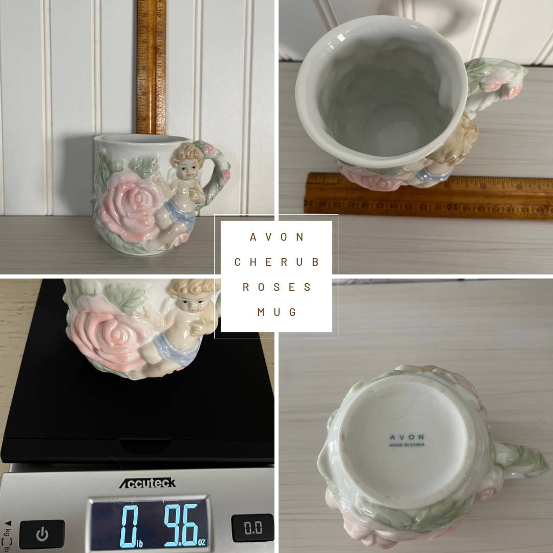 Vintage Avon 1998 Blond Cherub with Pink Roses Mug