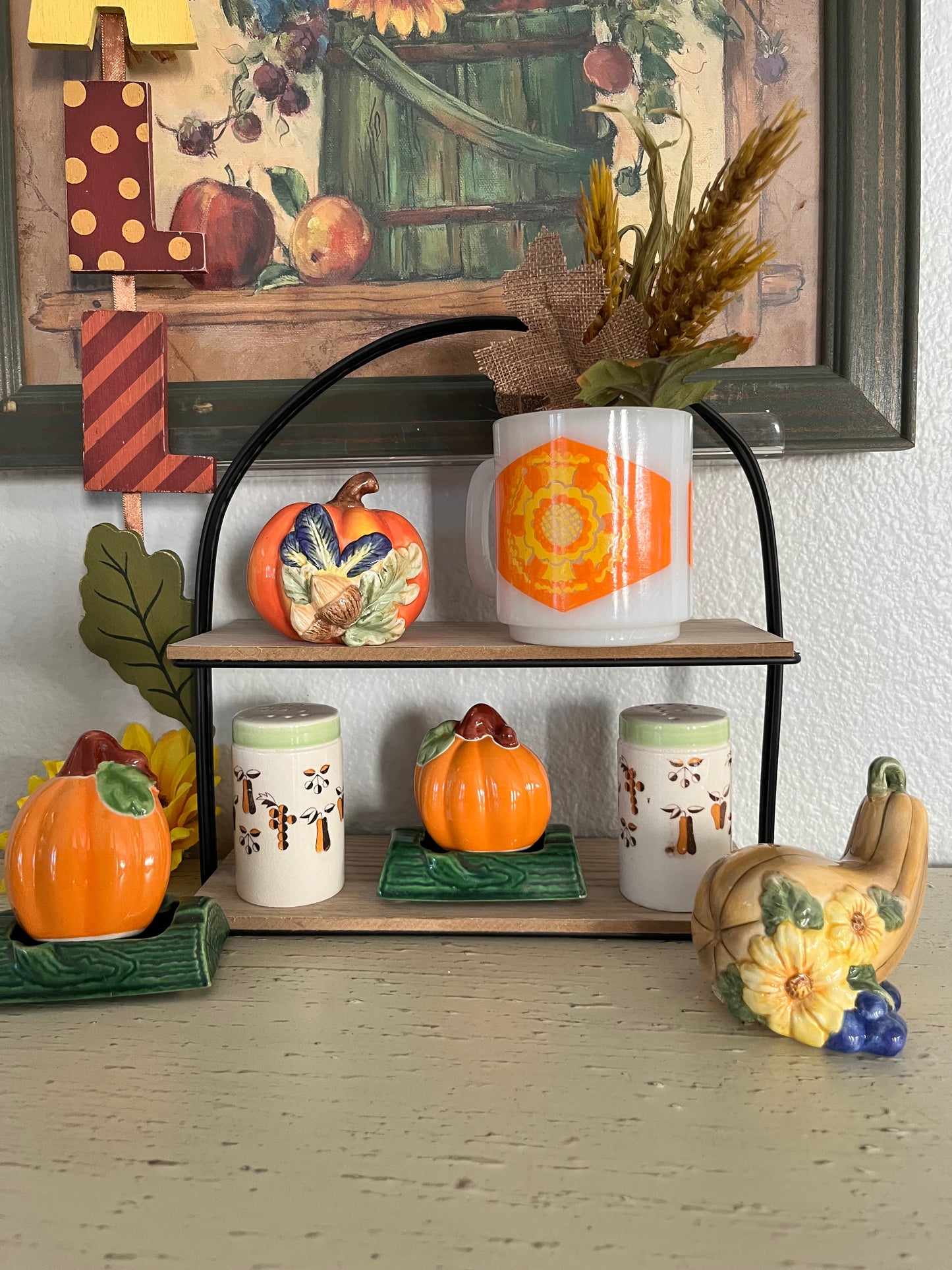 Vintage Ceramic  Pumpkin and Gourd Harvest Salt and Pepper Shakers (Avon) 1990–2000s