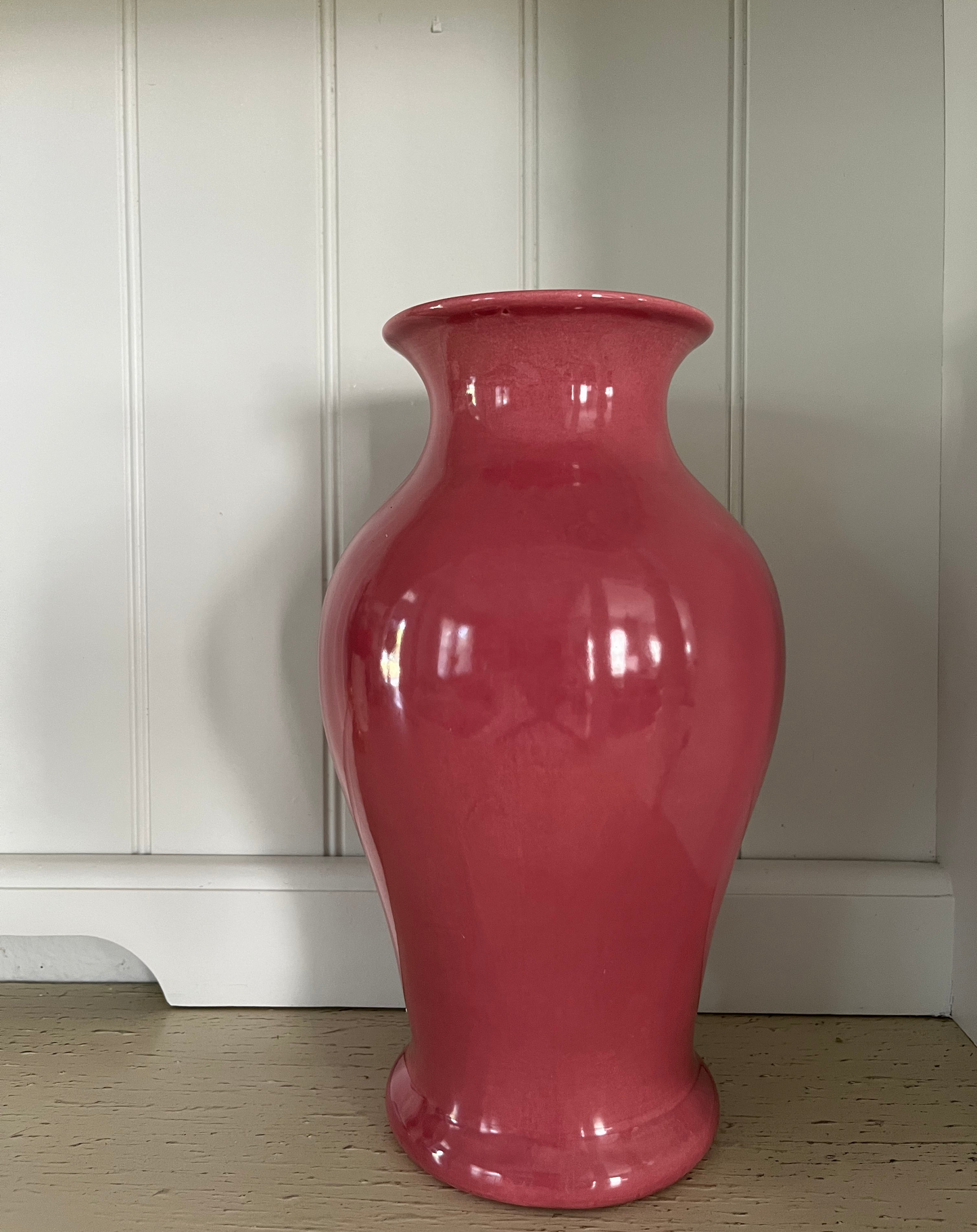 1950s Vintage Mauve Ceramic Ginger Jar Vase – Glossy Glaze, 13” Tall