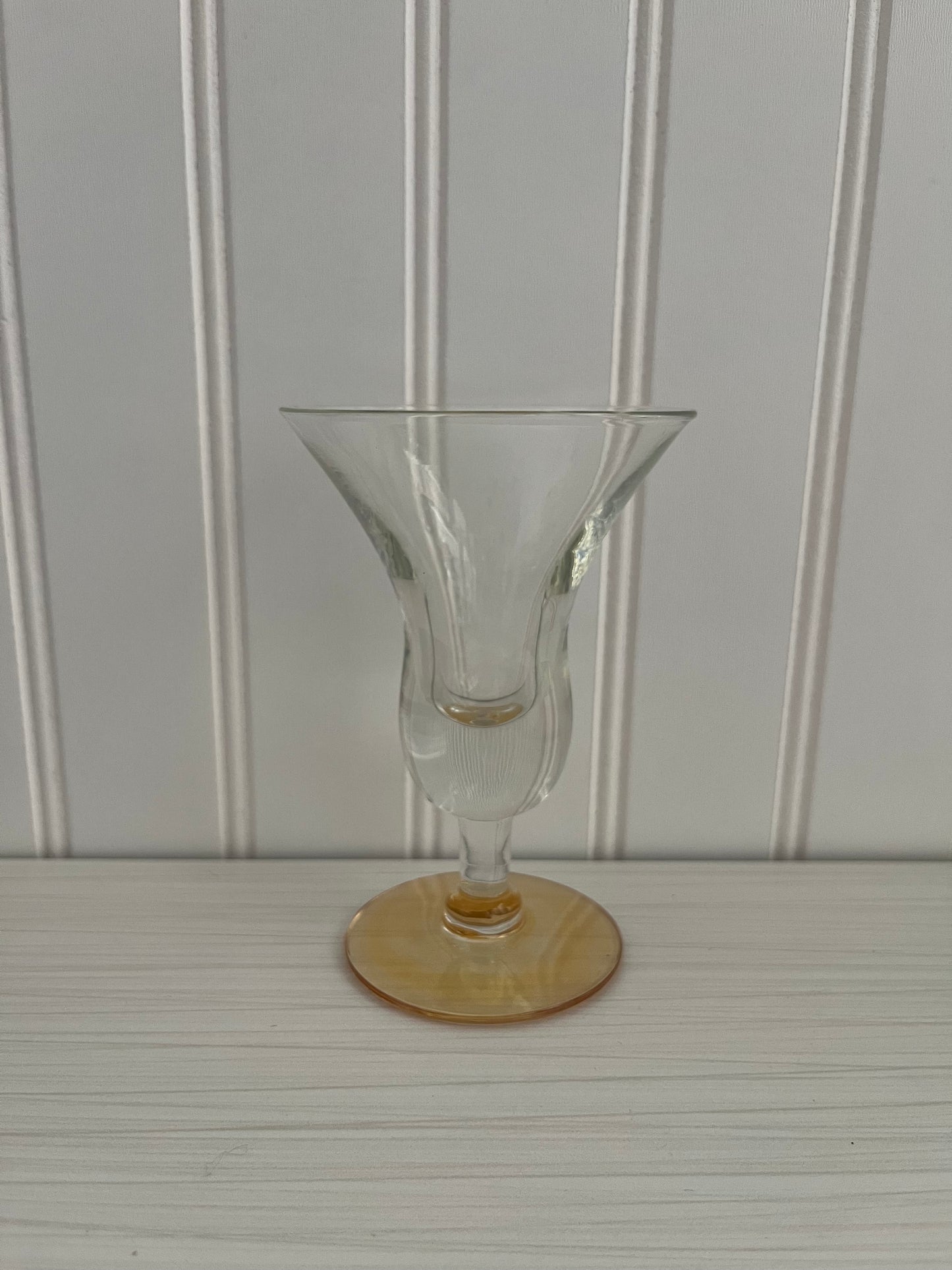 Vintage Iridescent Cordial Glass | Tulip-Shaped Aperitif or Digestive Glass with Amber Base | 5” High